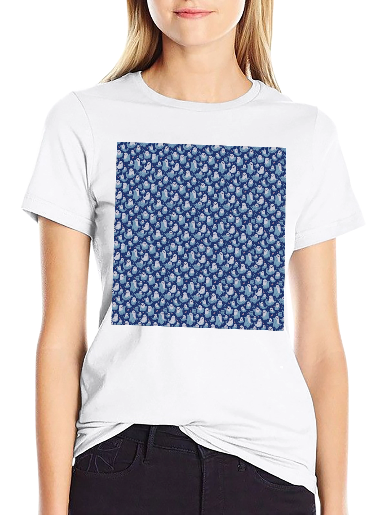Seal Pattern Black T-Shirt