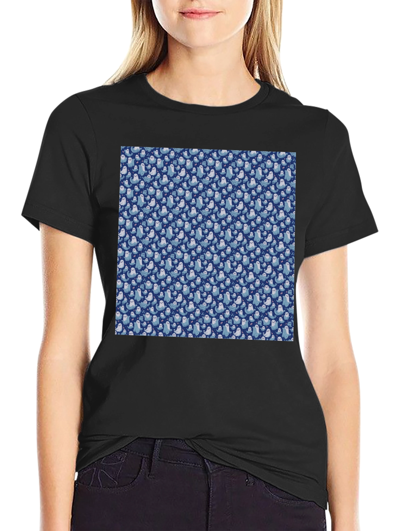 Seal Pattern Black T-Shirt