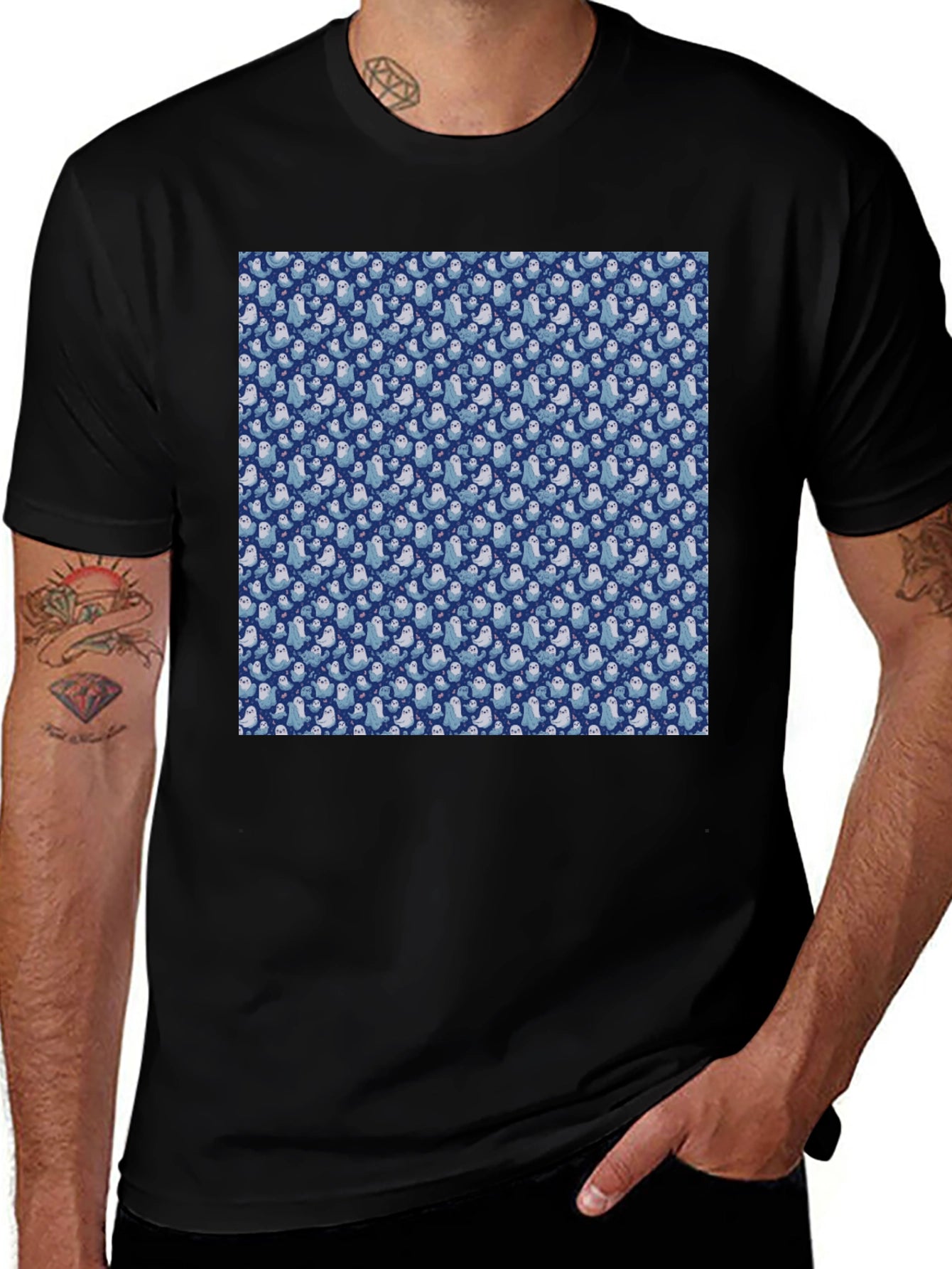 Seal Pattern Black T-Shirt