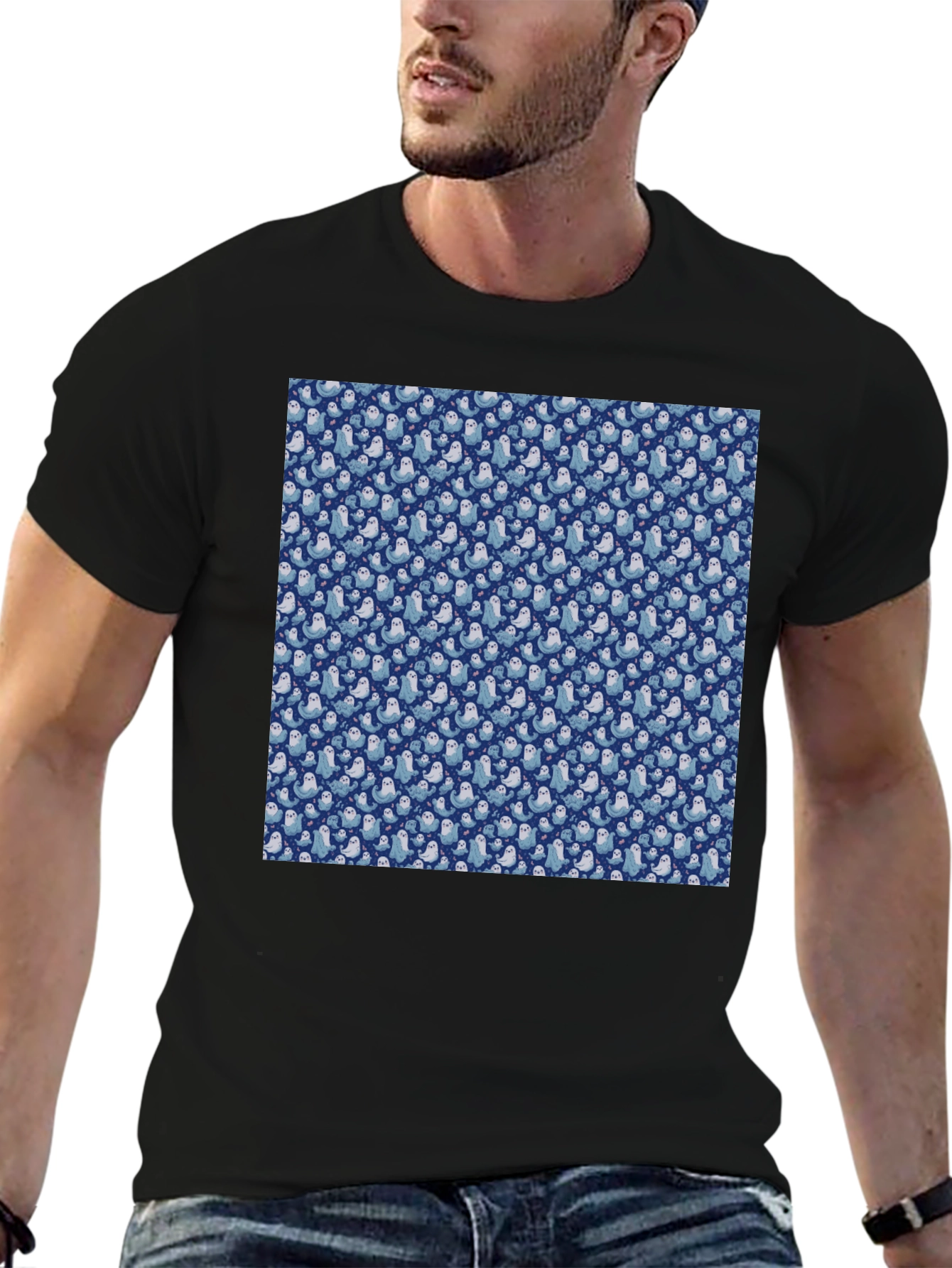 Seal Pattern Black T-Shirt