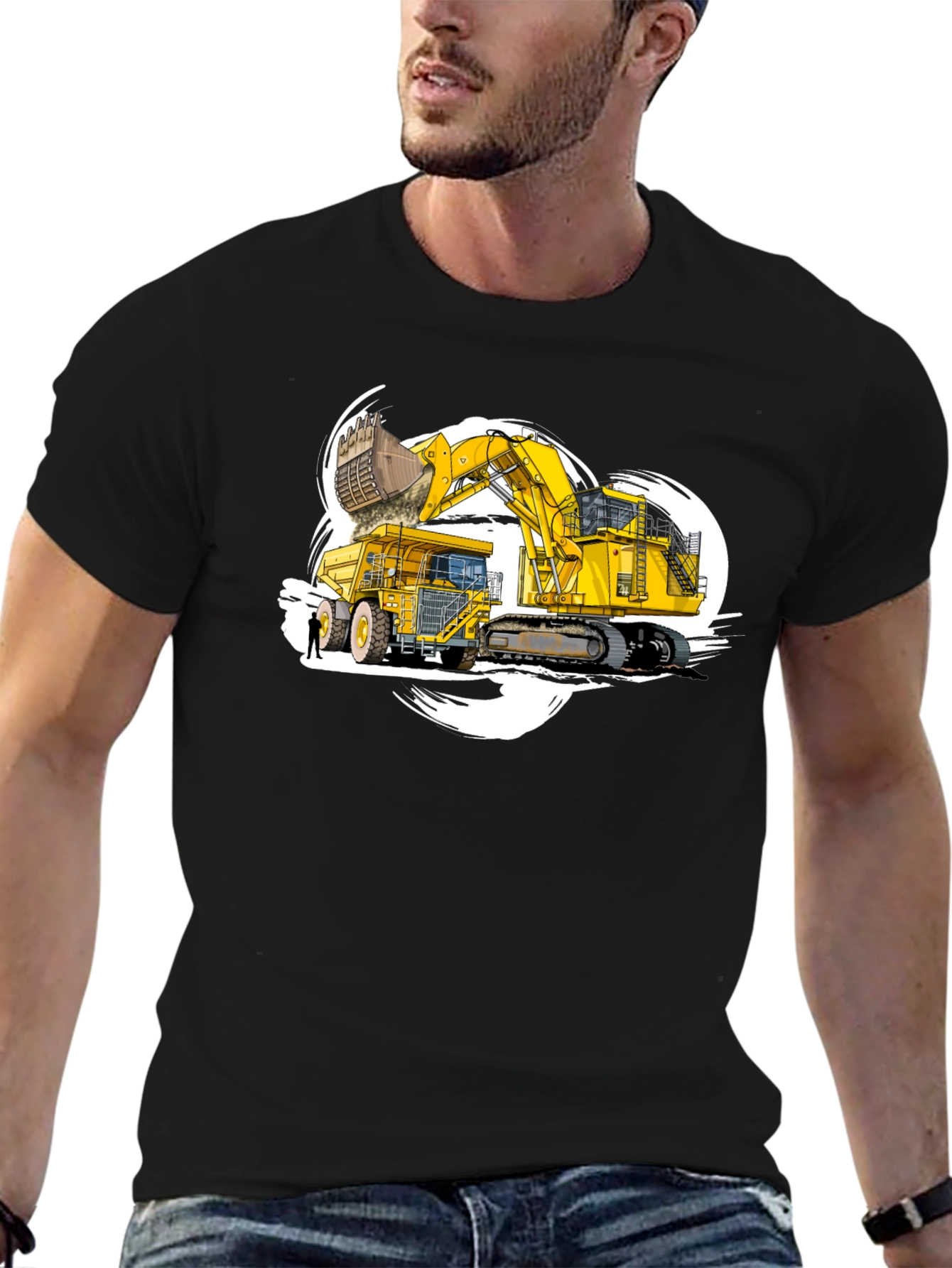 Excavator and Dump Truck Graphic T-Shirt