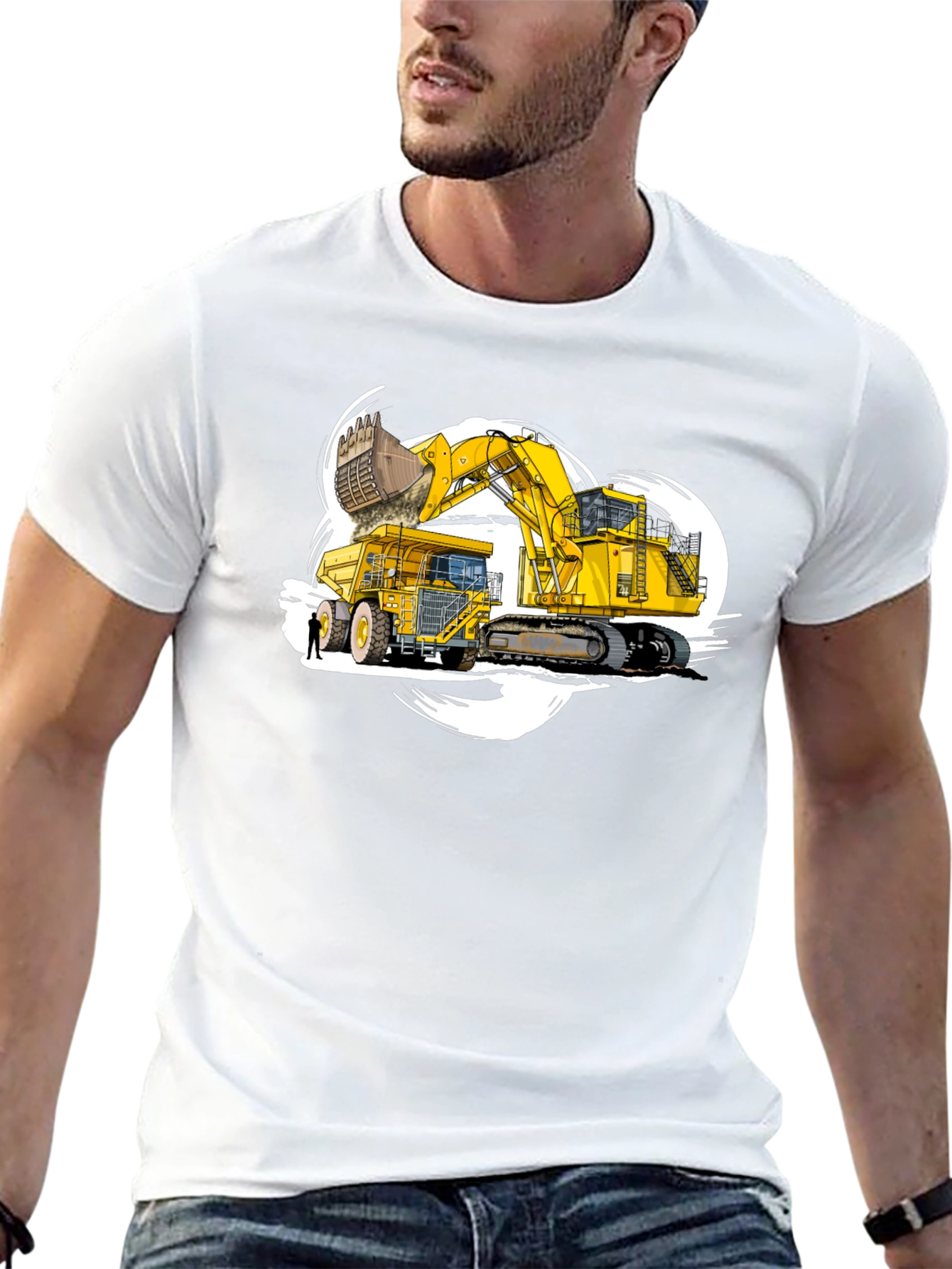 Excavator and Dump Truck Graphic T-Shirt