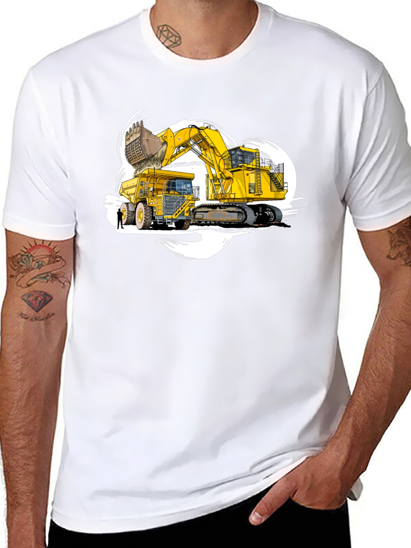 Excavator and Dump Truck Graphic T-Shirt