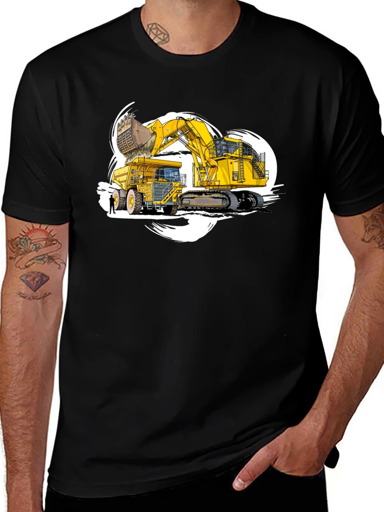 Excavator and Dump Truck Graphic T-Shirt