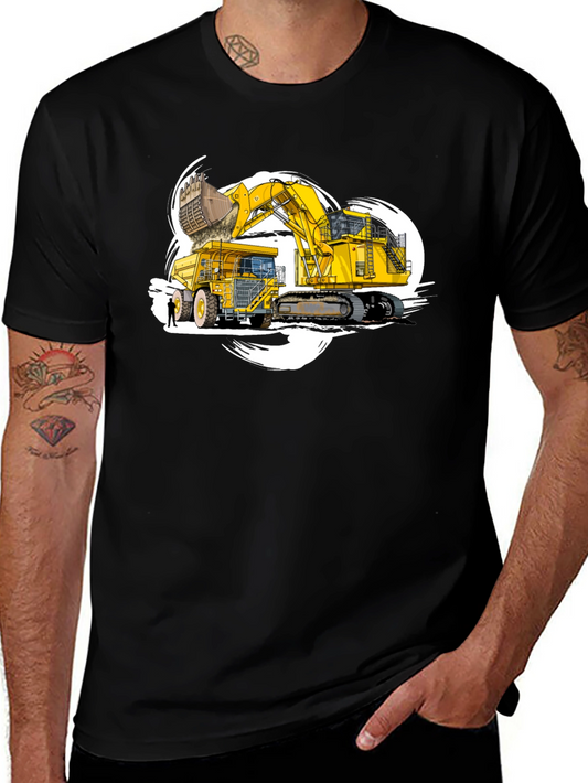 Excavator and Dump Truck Graphic T-Shirt