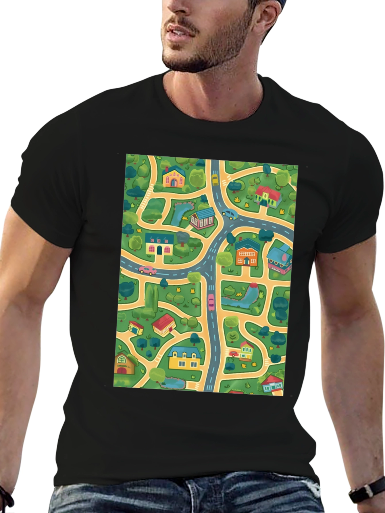 City Map T-Shirt - Roads & Houses Graphic Tee