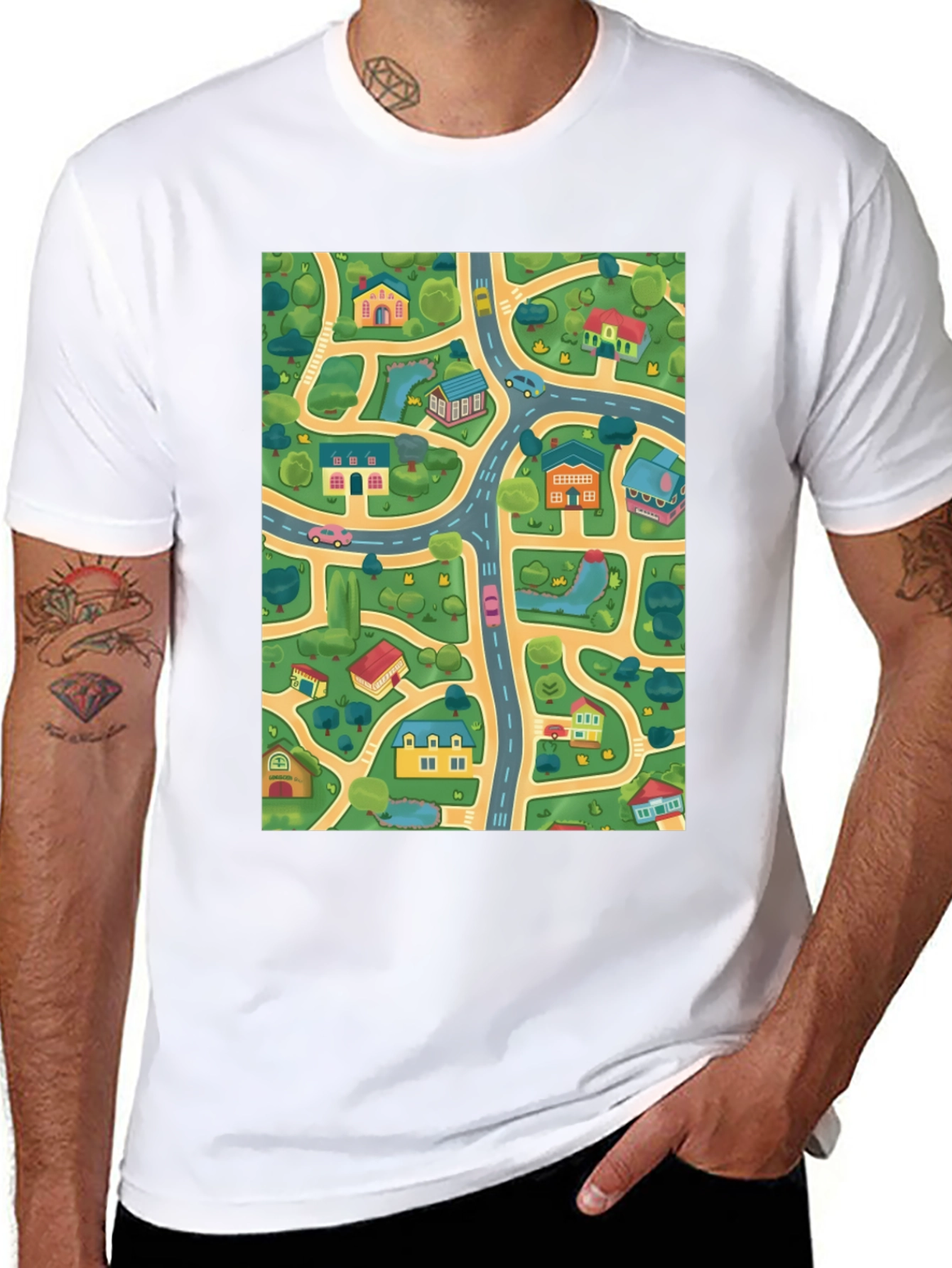 City Map T-Shirt - Roads & Houses Graphic Tee