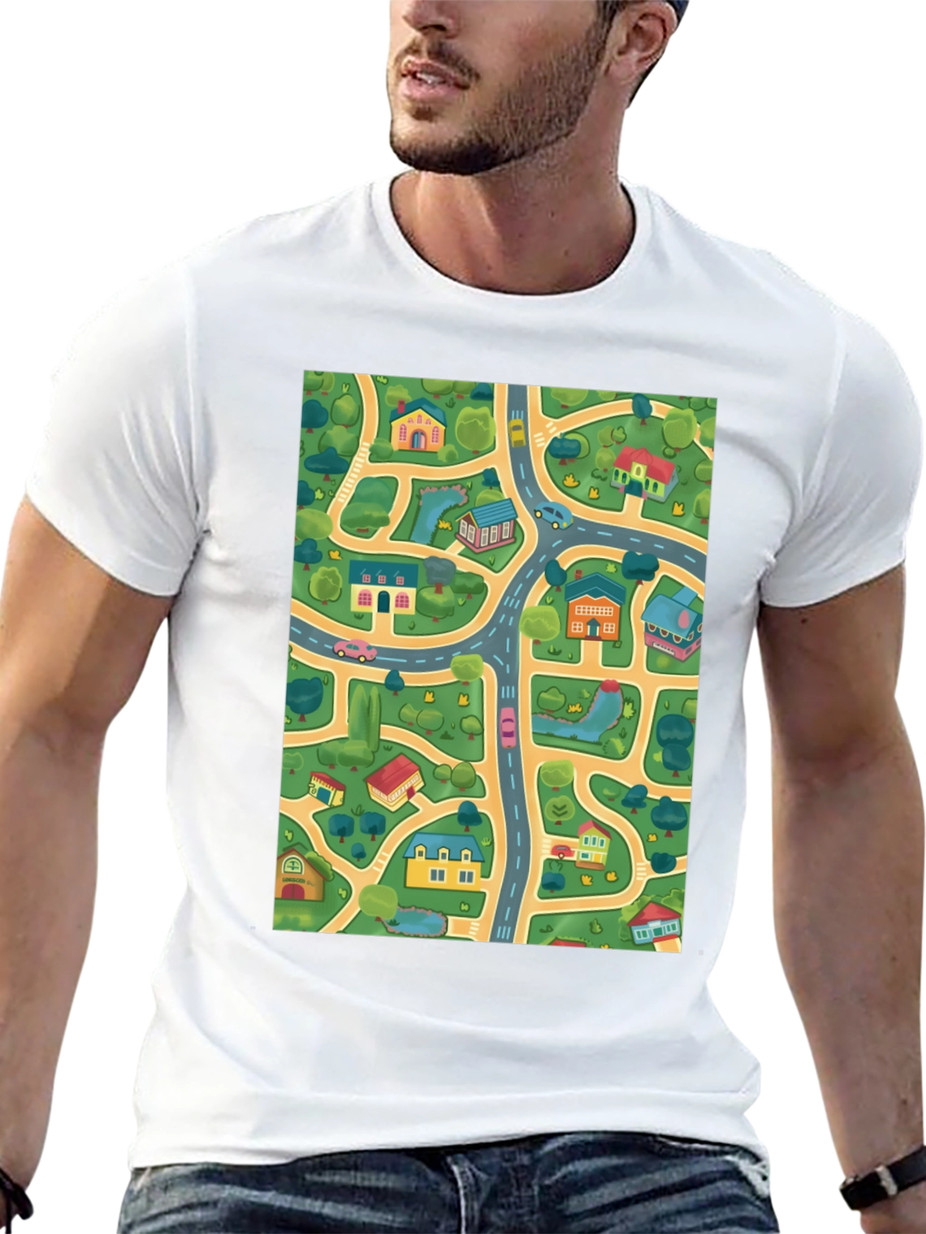 City Map T-Shirt - Roads & Houses Graphic Tee