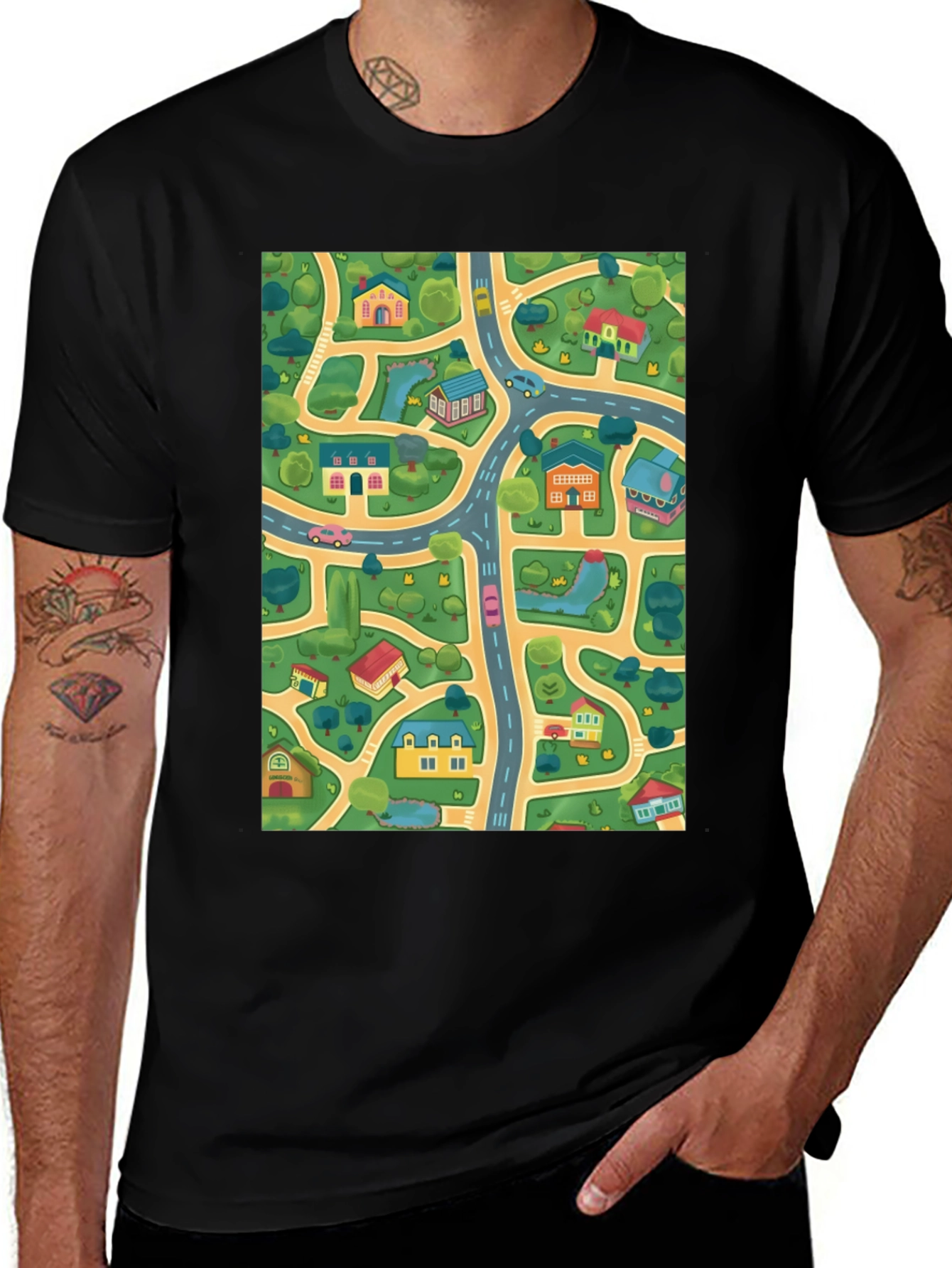 City Map T-Shirt - Roads & Houses Graphic Tee