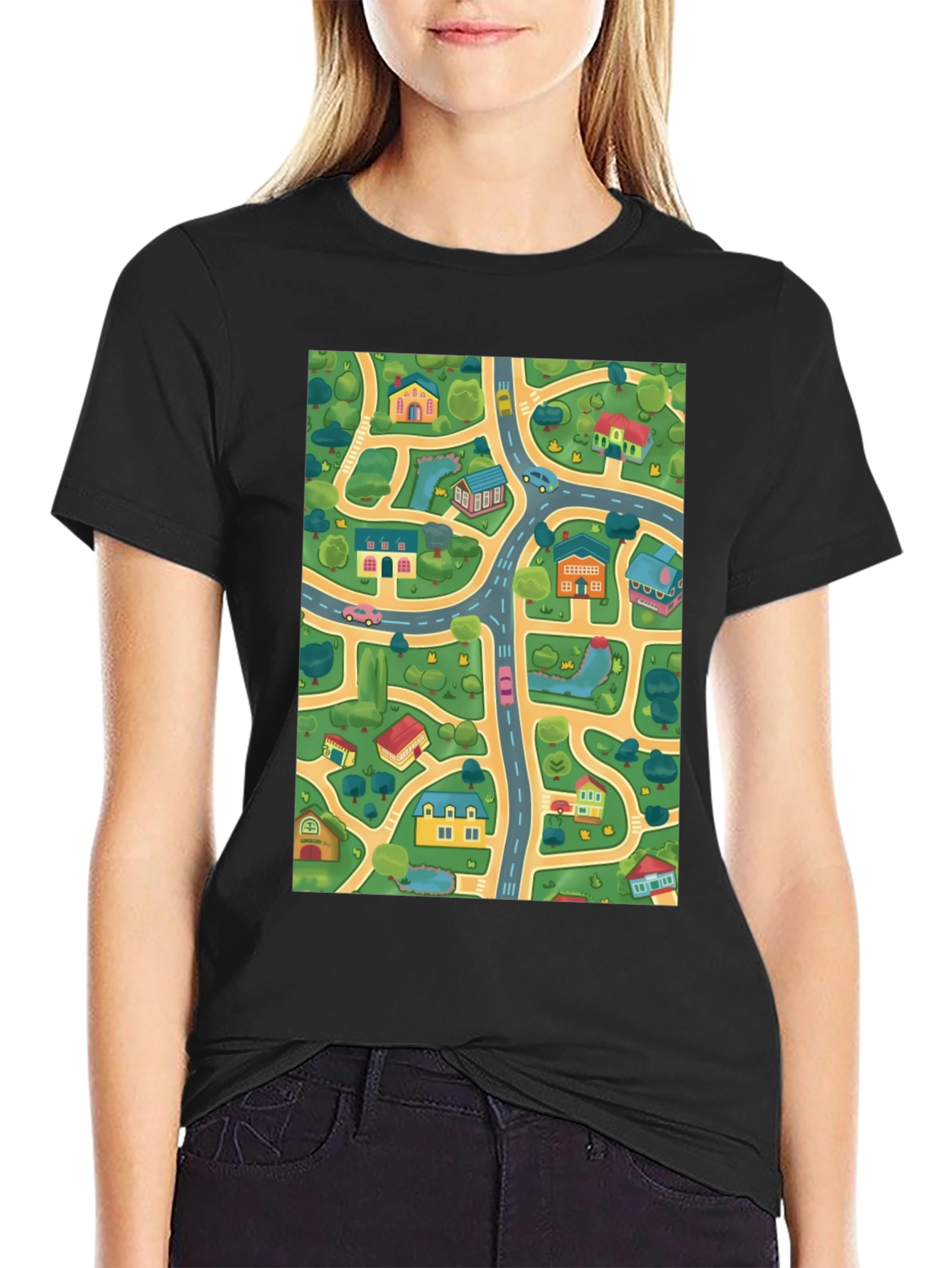 City Map T-Shirt - Roads & Houses Graphic Tee