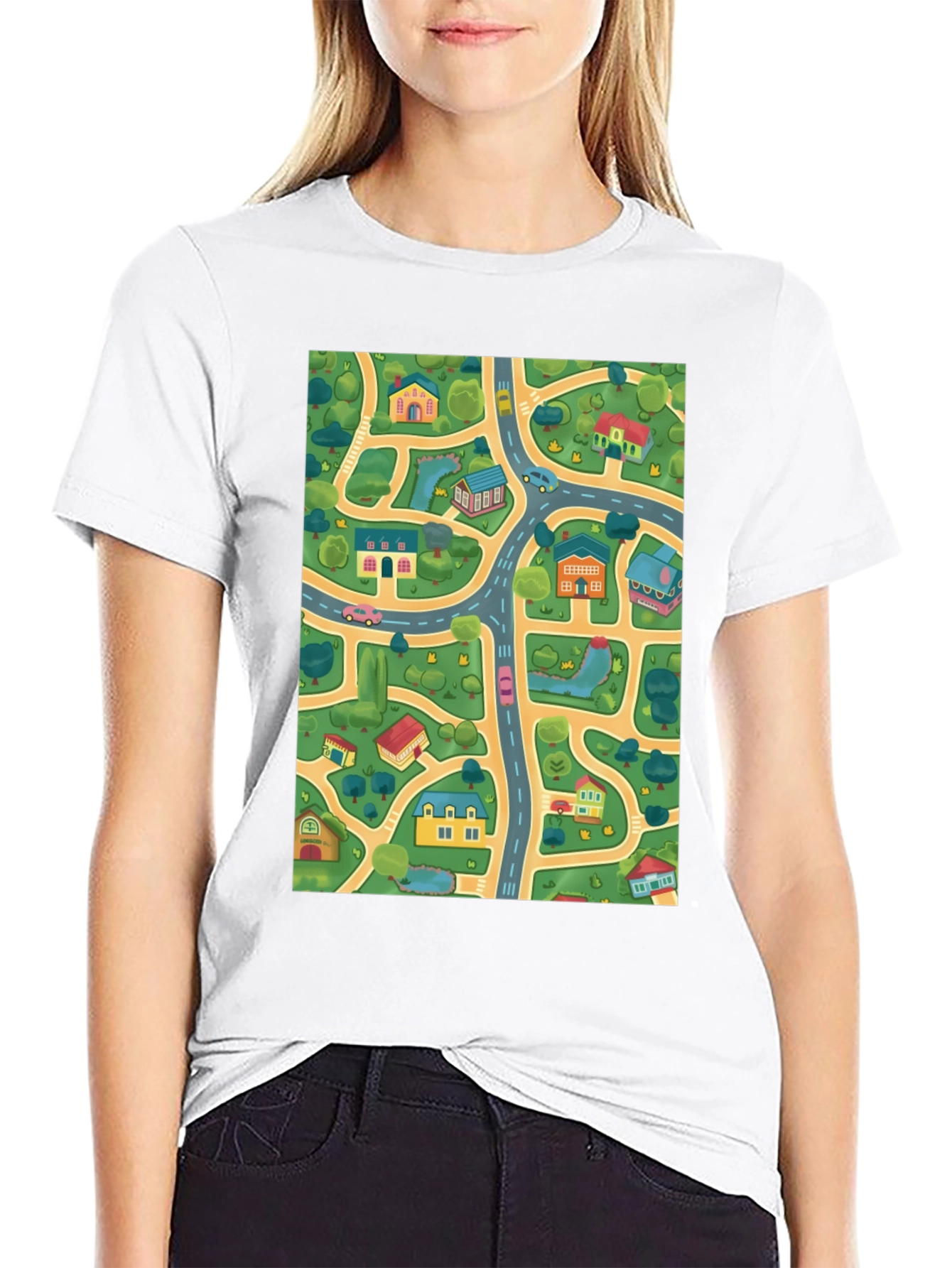 City Map T-Shirt - Roads & Houses Graphic Tee