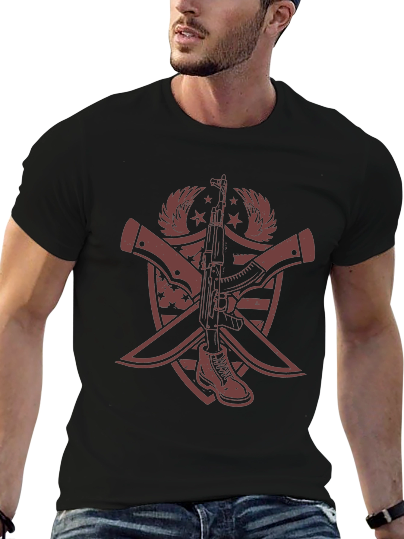Graphic Print AK-47 & Boot T-Shirt