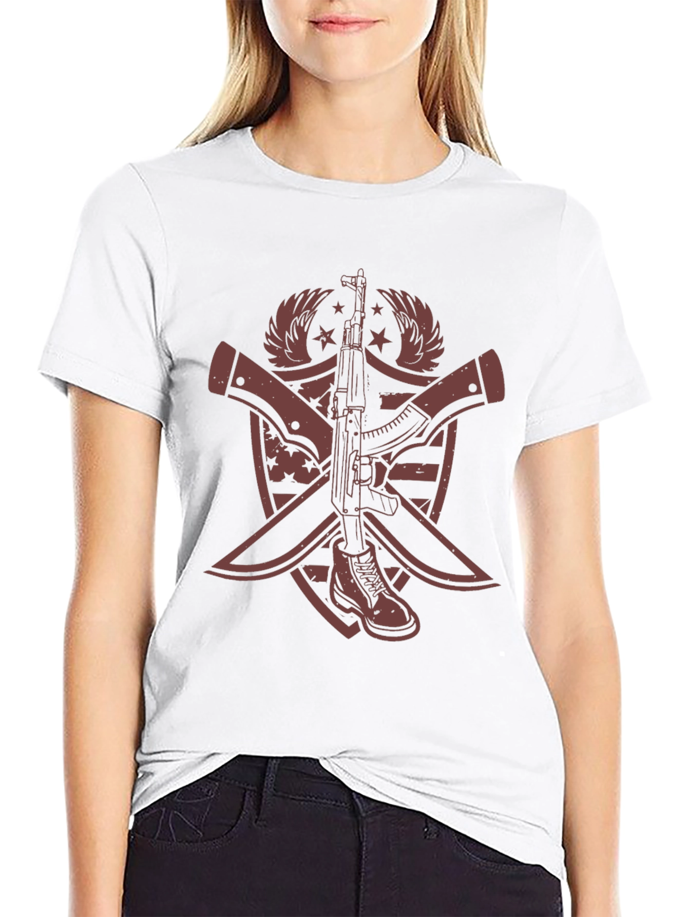 Graphic Print AK-47 & Boot T-Shirt