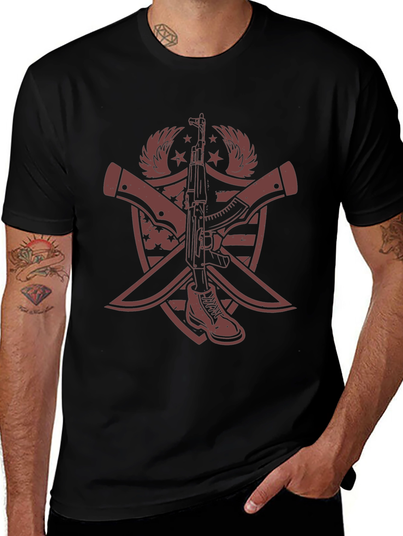Graphic Print AK-47 & Boot T-Shirt
