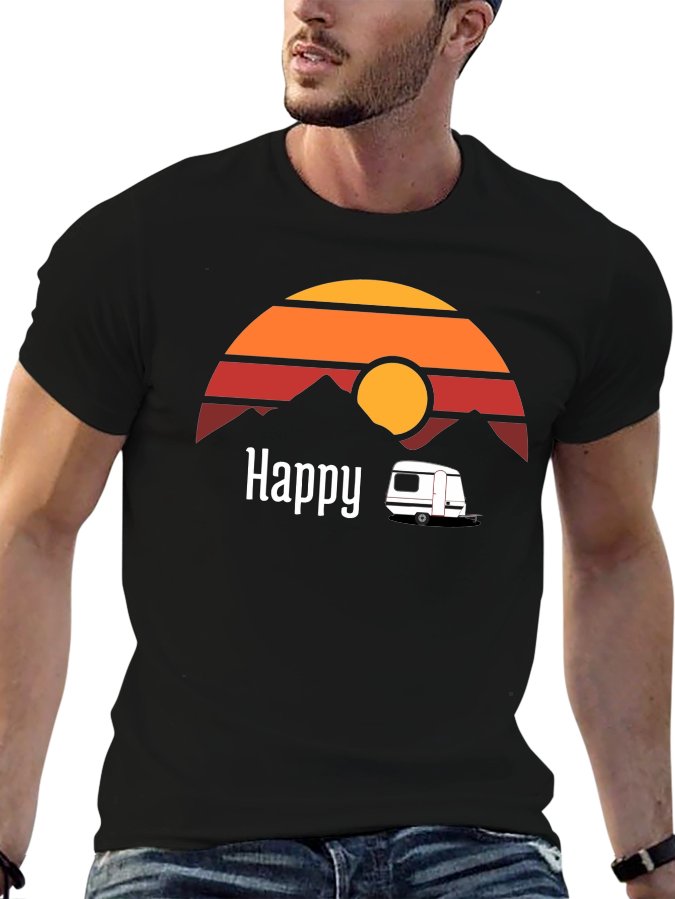 Happy Camper T-Shirt - Retro Sunset Graphic Tee