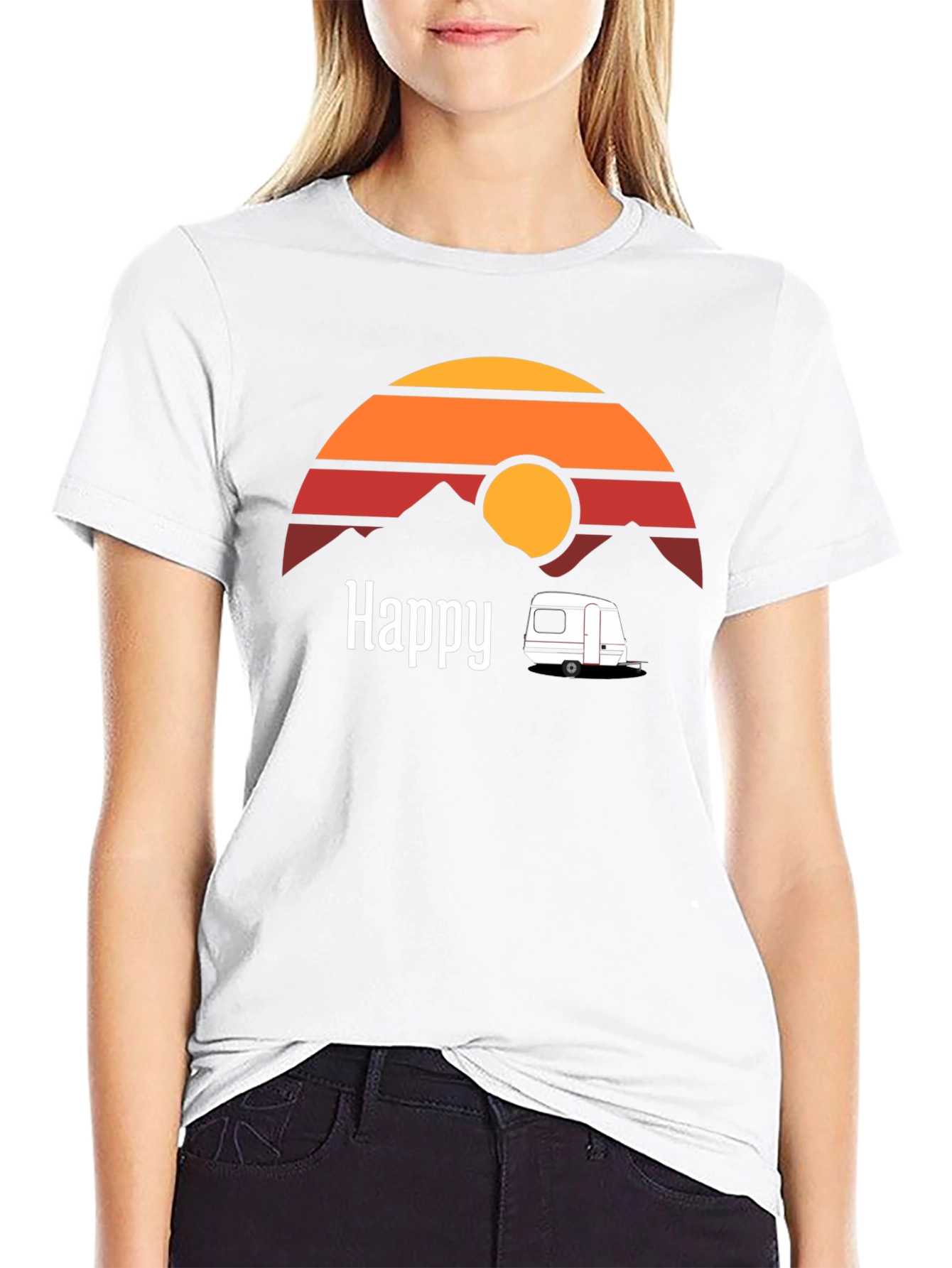 Happy Camper T-Shirt - Retro Sunset Graphic Tee