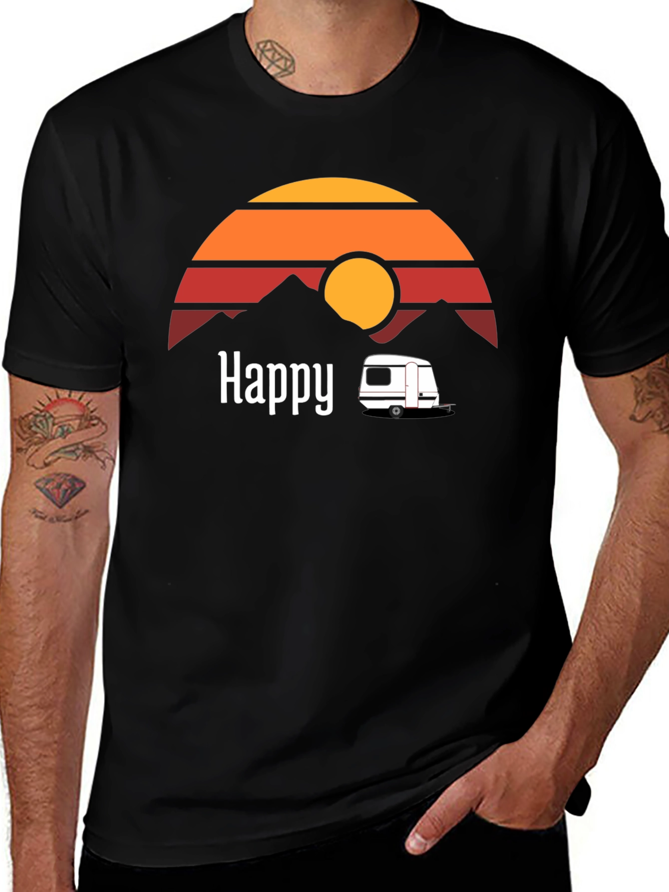Happy Camper T-Shirt - Retro Sunset Graphic Tee