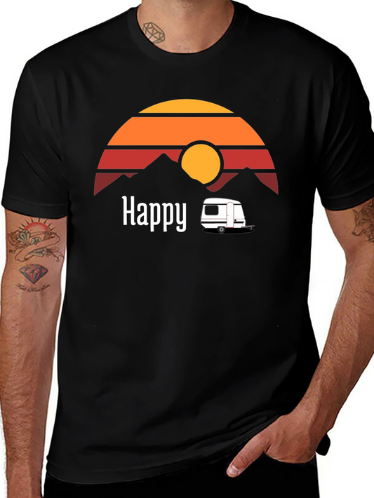 Happy Camper T-Shirt - Retro Sunset Graphic Tee