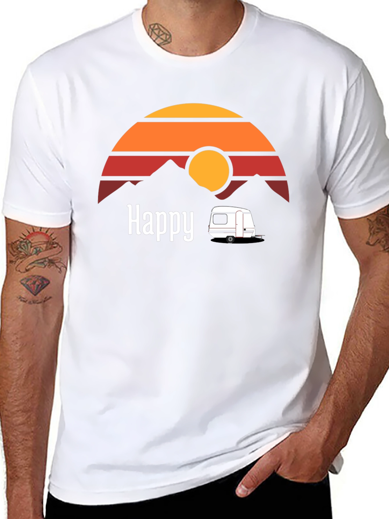 Happy Camper T-Shirt - Retro Sunset Graphic Tee