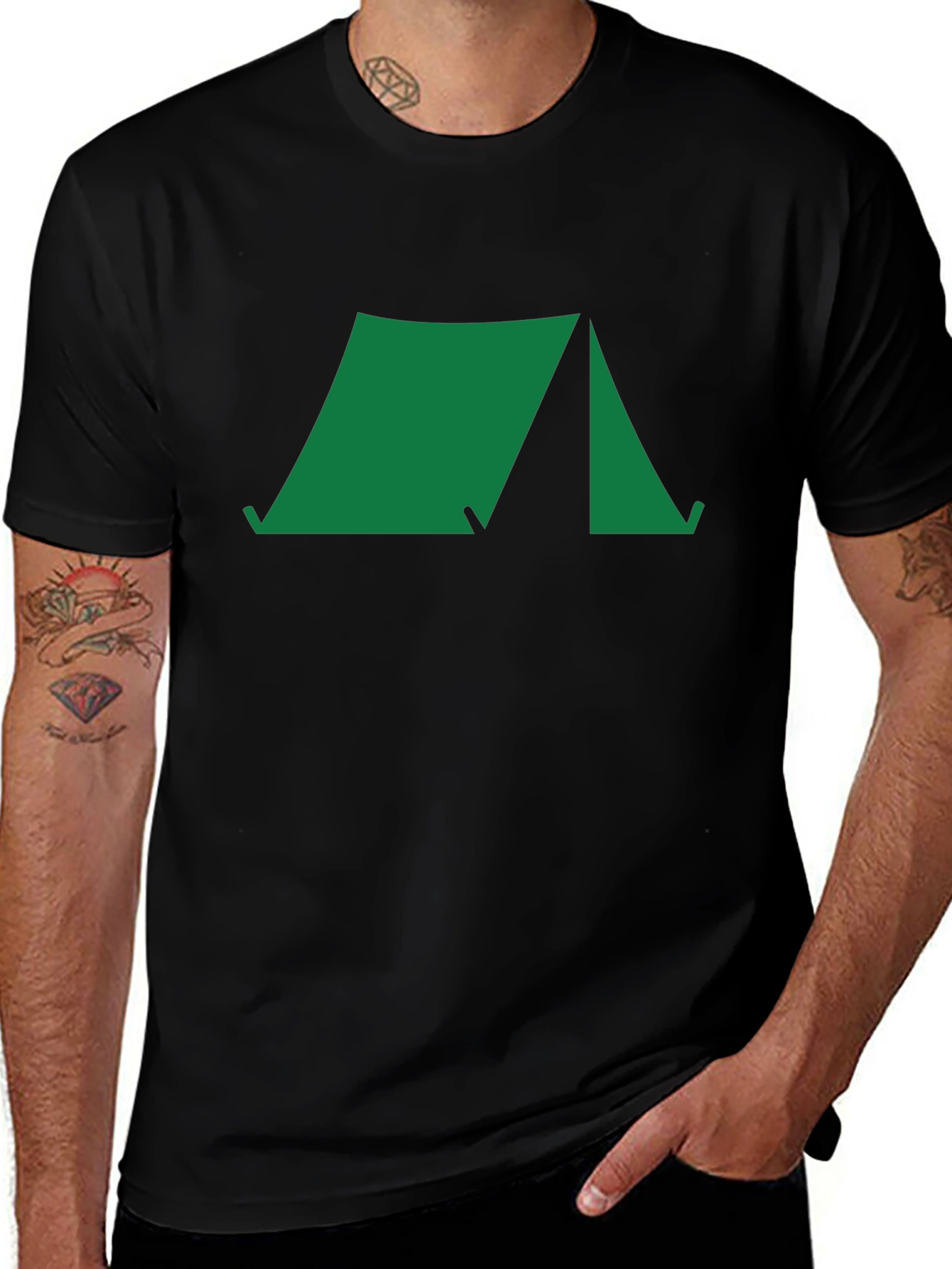 Green Tent Graphic Black T-Shirt