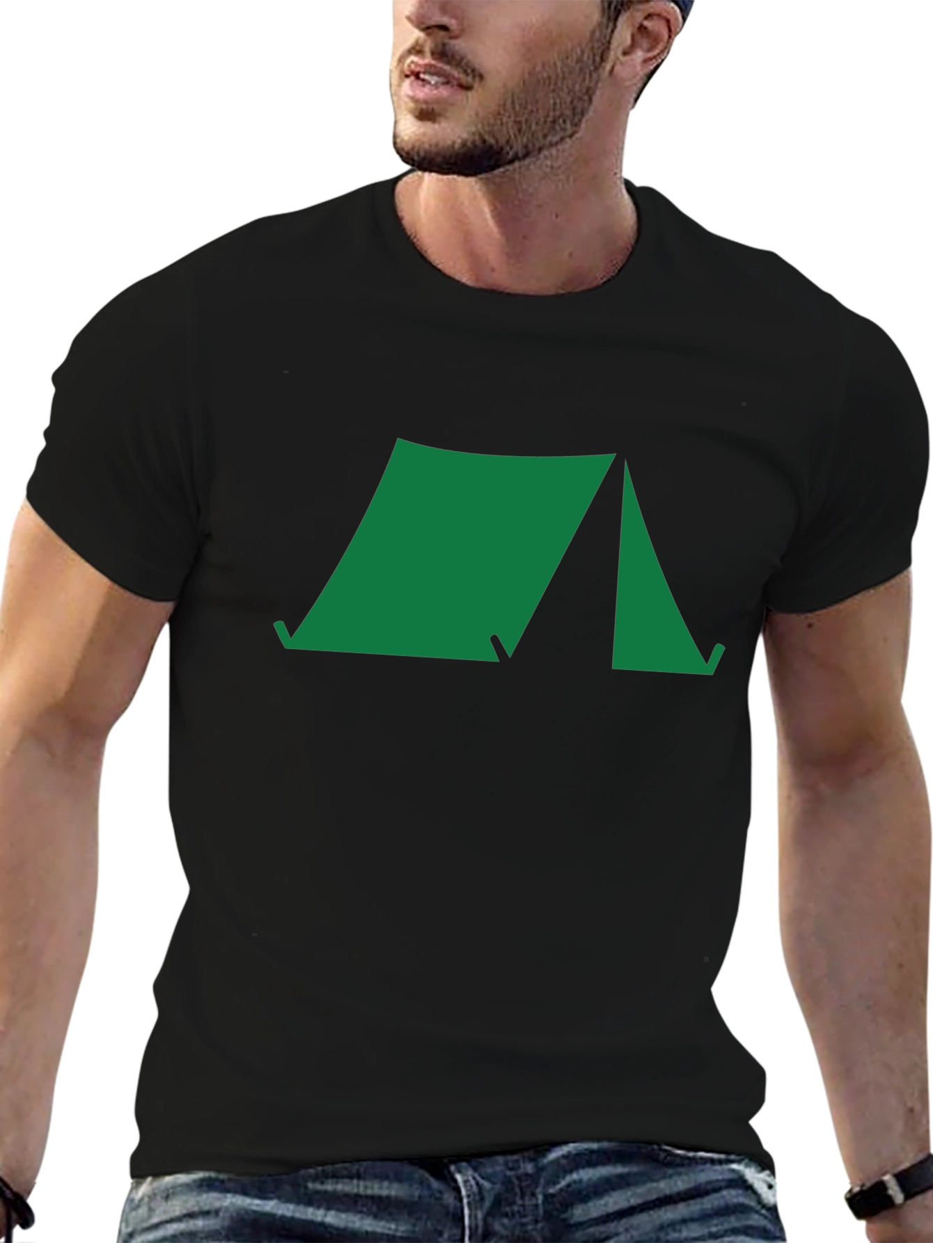 Green Tent Graphic Black T-Shirt