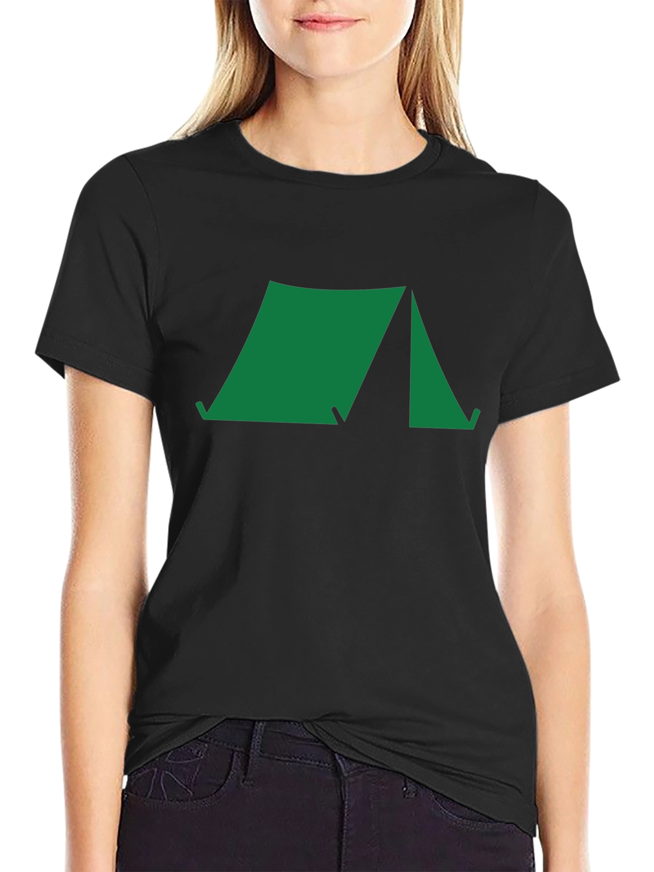 Green Tent Graphic Black T-Shirt