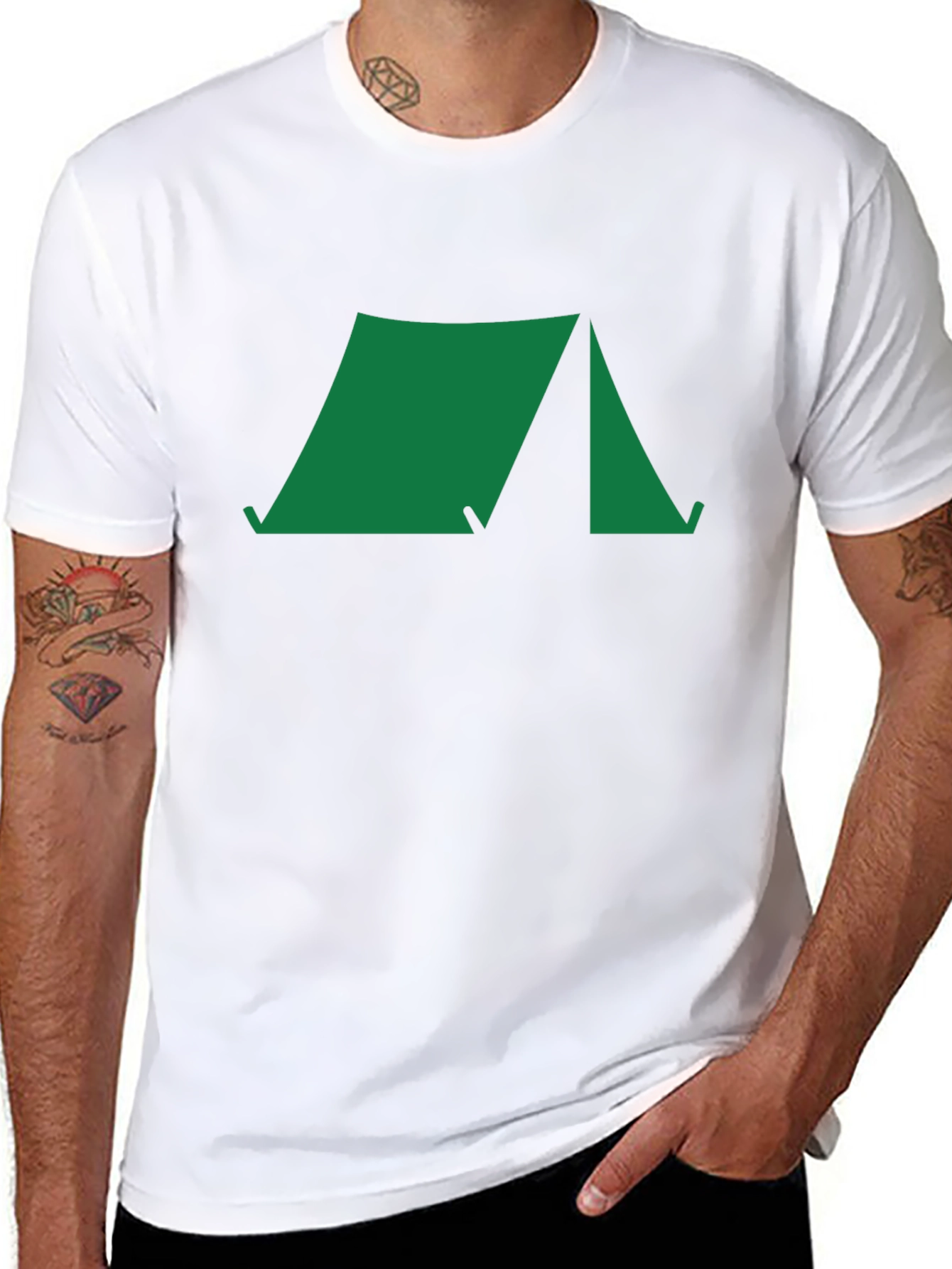 Green Tent Graphic Black T-Shirt