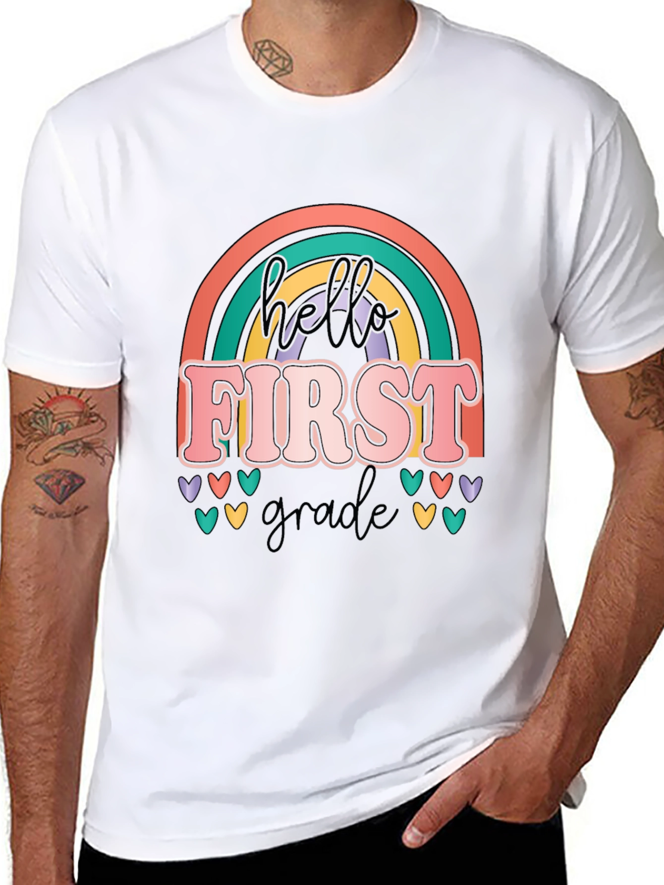 Hello First Grade T-Shirt - Rainbow Design