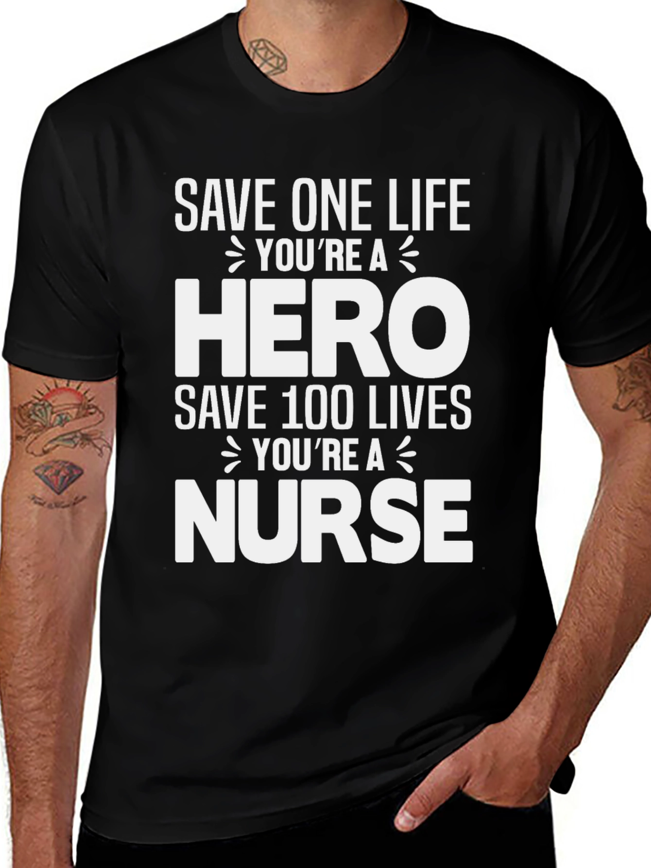 Hero Nurse Graphic Tee - Black Cotton Blend
