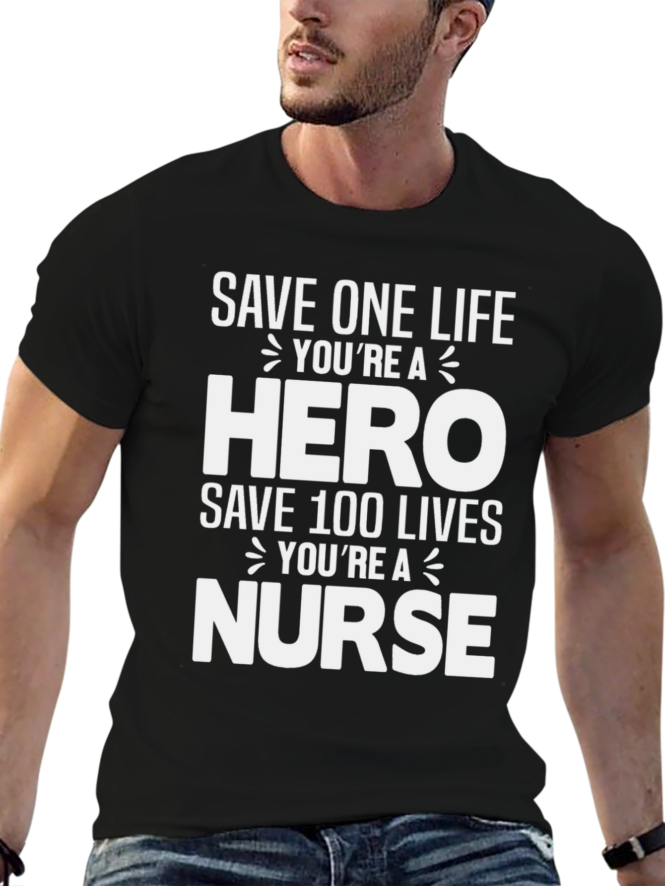 Hero Nurse Graphic Tee - Black Cotton Blend