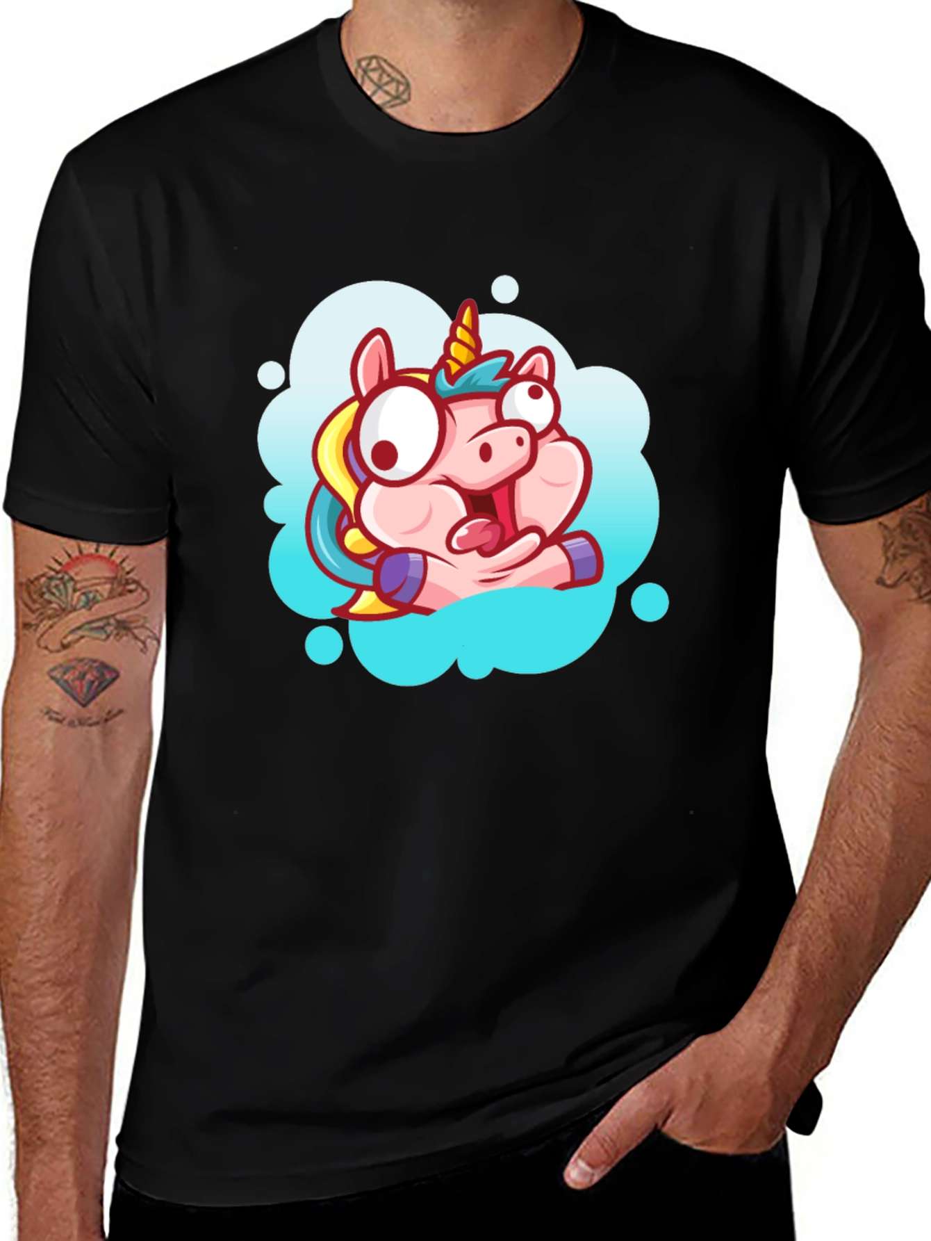 Unicorn Cartoon Graphic Black T-Shirt