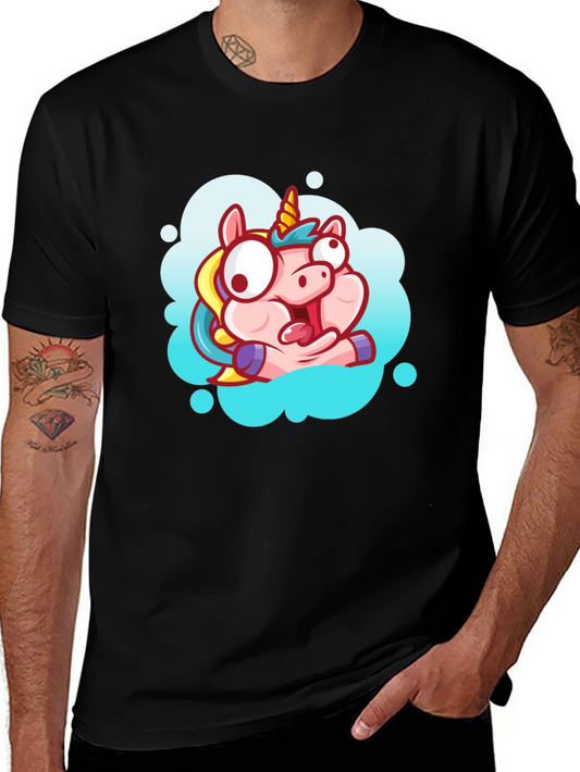 Unicorn Cartoon Graphic Black T-Shirt