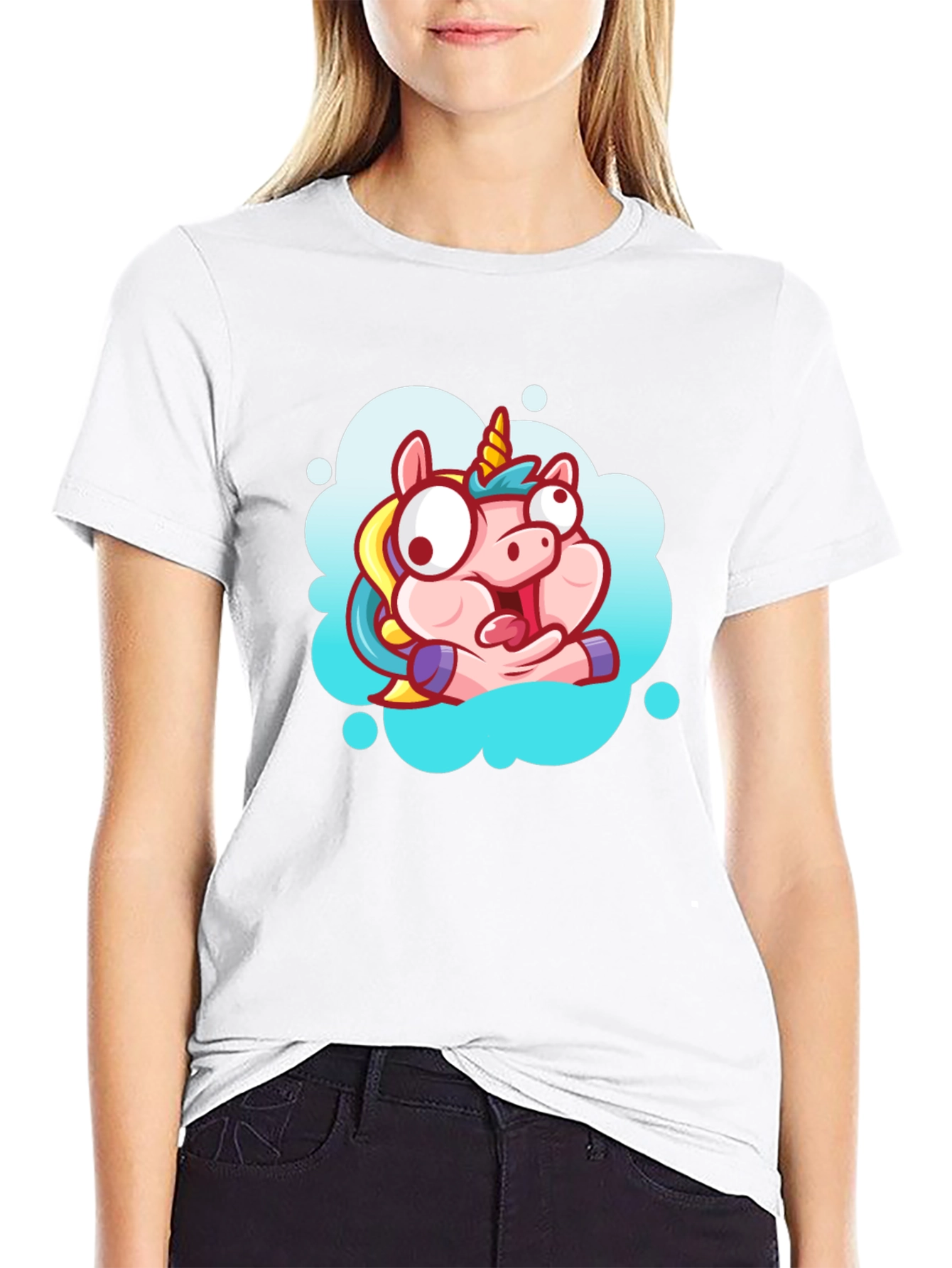 Unicorn Cartoon Graphic Black T-Shirt