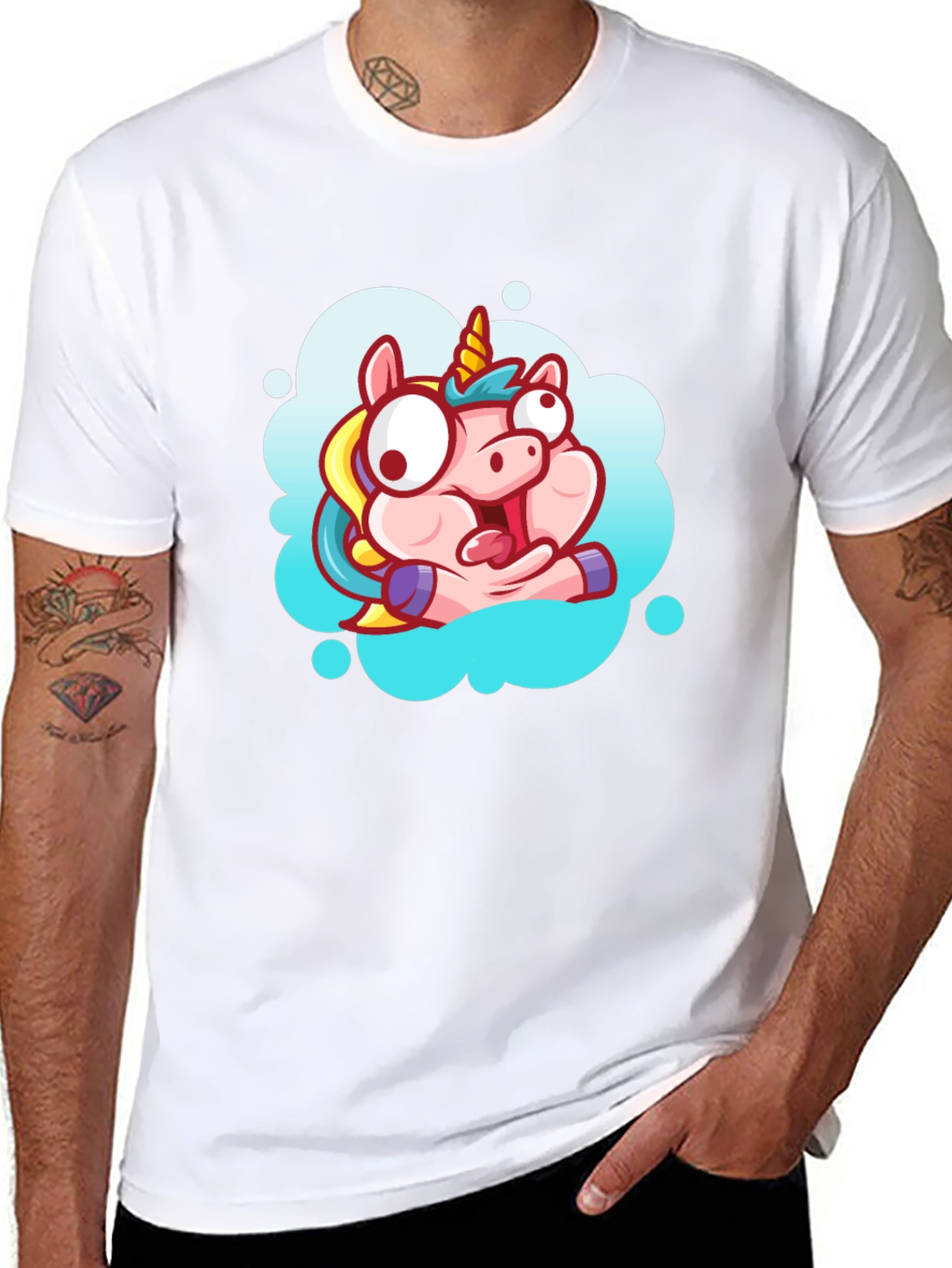 Unicorn Cartoon Graphic Black T-Shirt