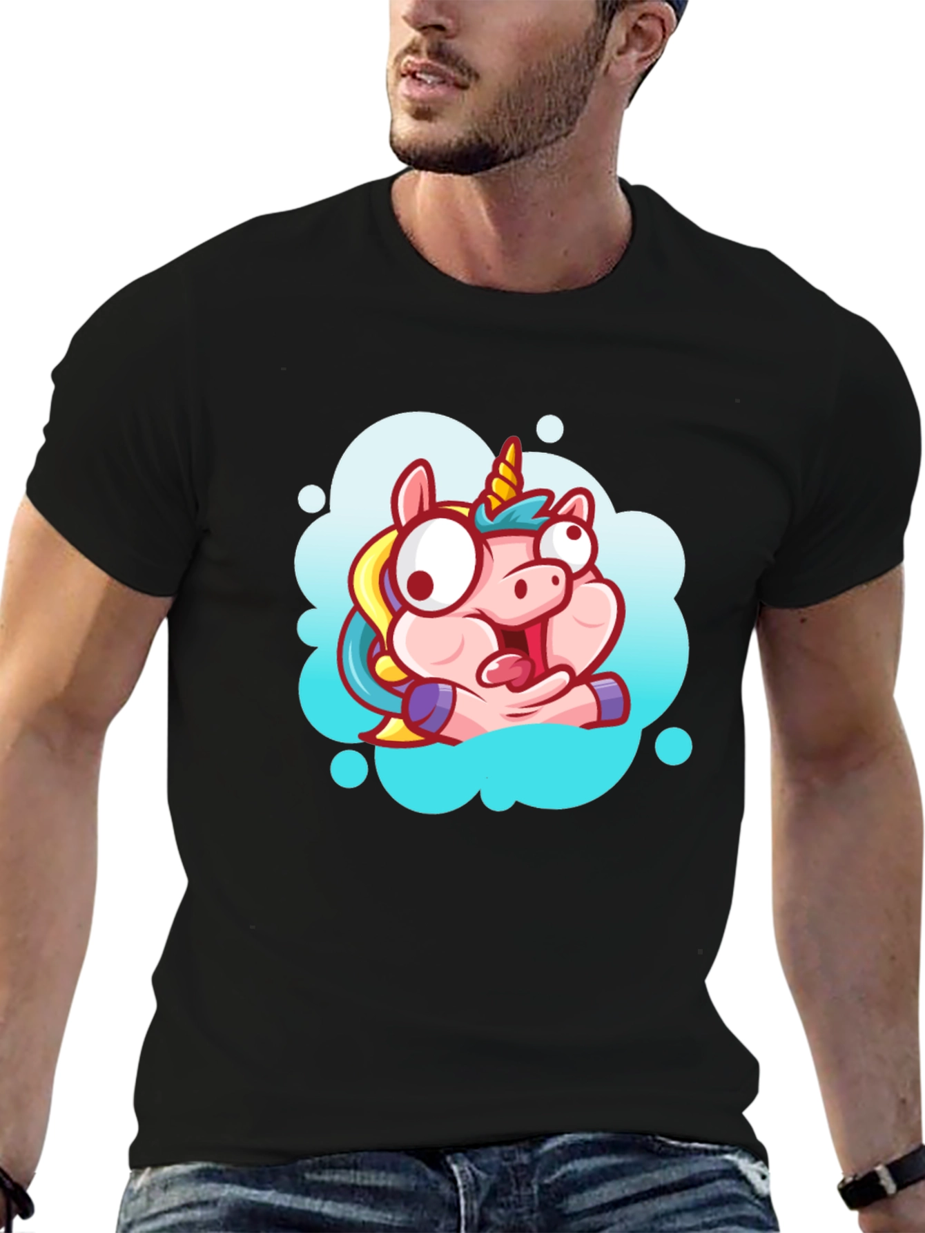 Unicorn Cartoon Graphic Black T-Shirt