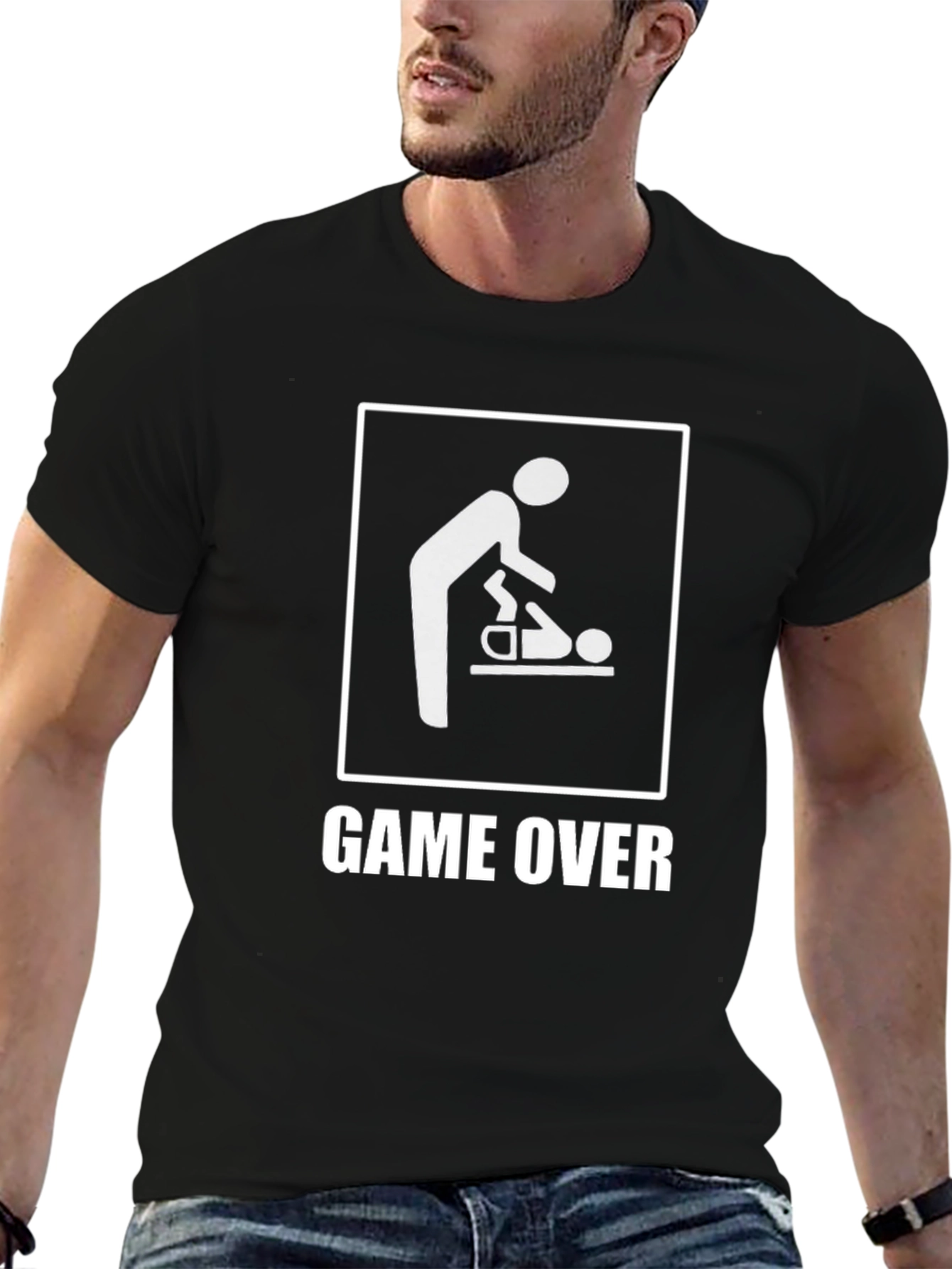 Game Over Dad Changing Baby Funny T-Shirt