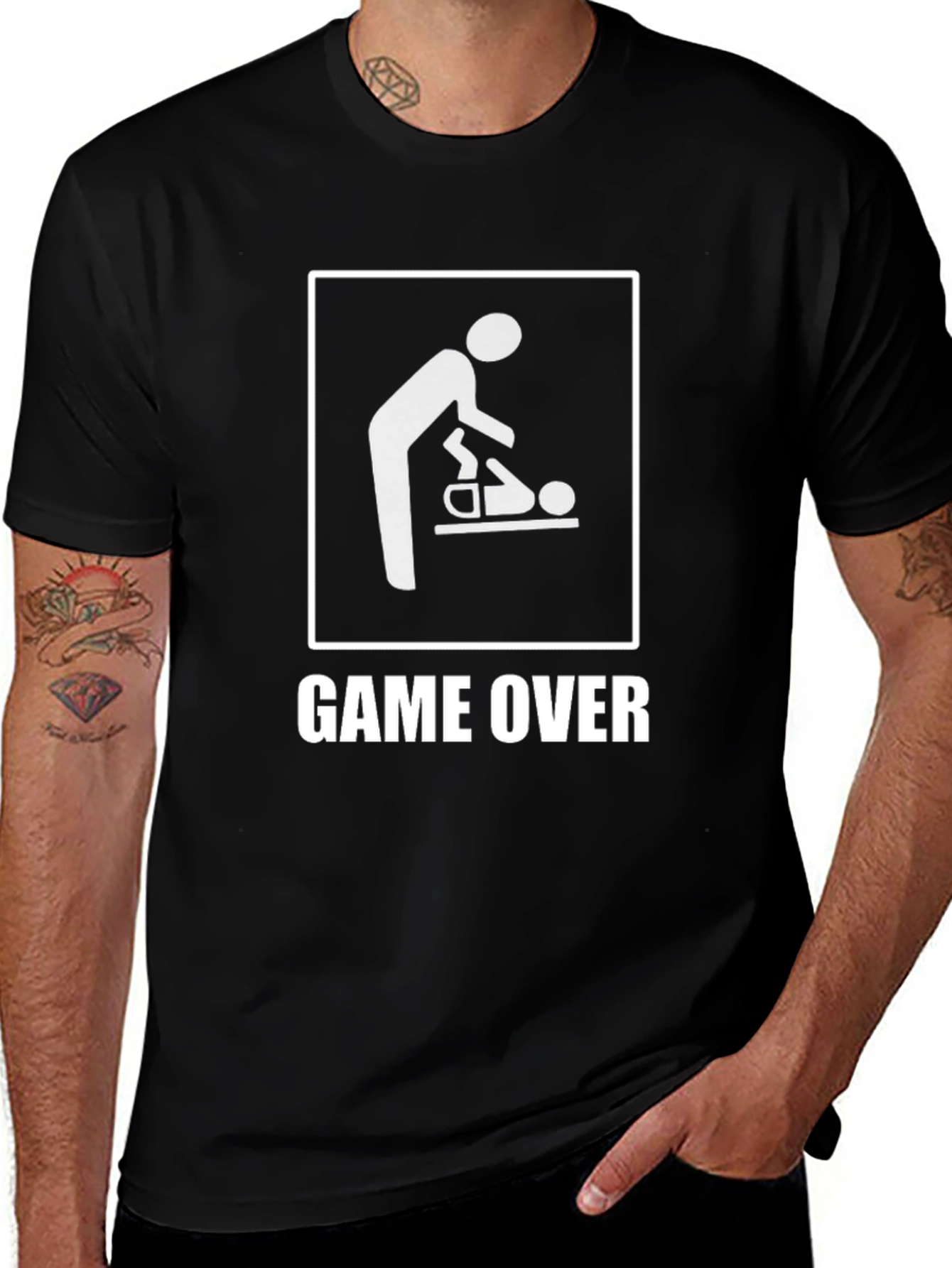 Game Over Dad Changing Baby Funny T-Shirt