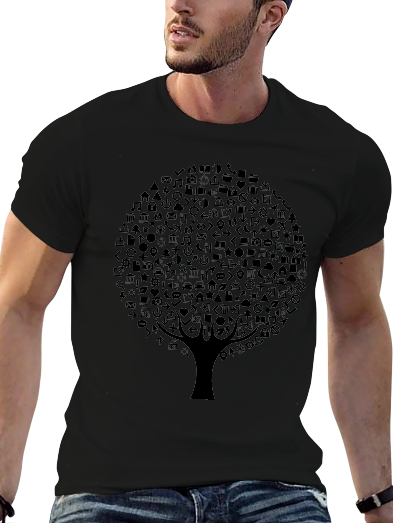 Tech Tree Black Graphic Tee - Modern Design