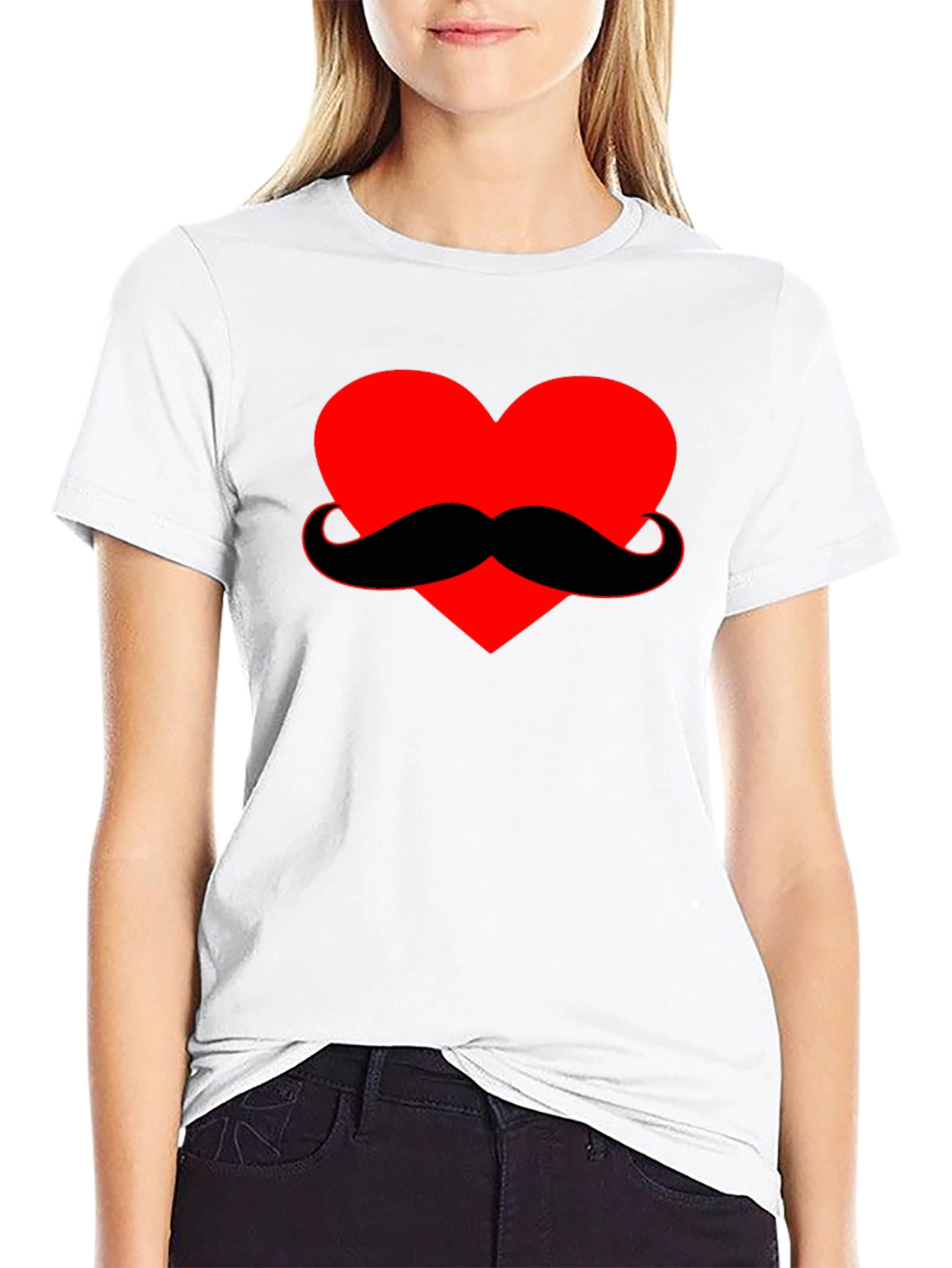 Heart Mustache Graphic Tee - Black Cotton Shirt