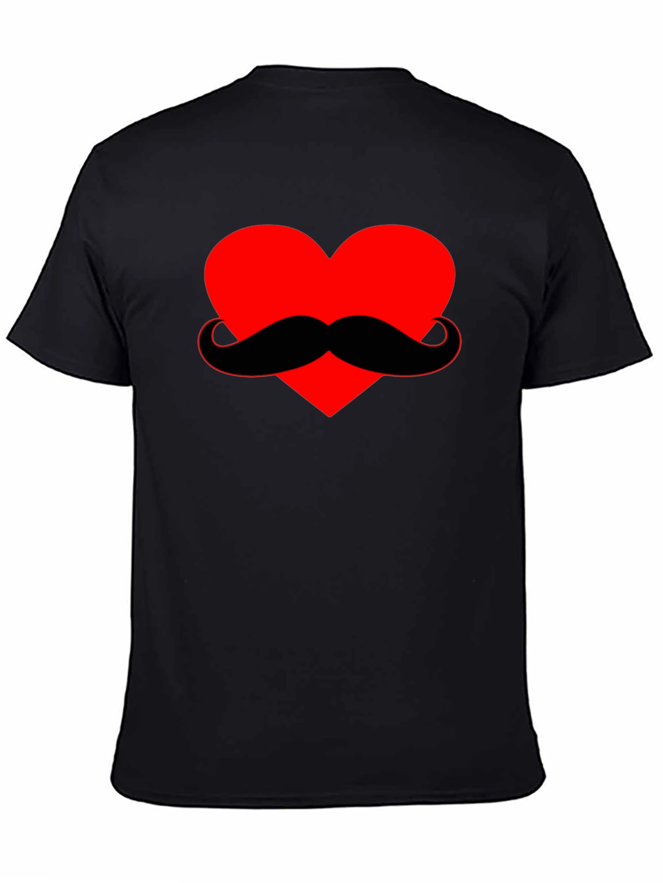 Heart Mustache Graphic Tee - Black Cotton Shirt