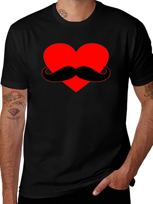 Heart Mustache Graphic Tee - Black Cotton Shirt