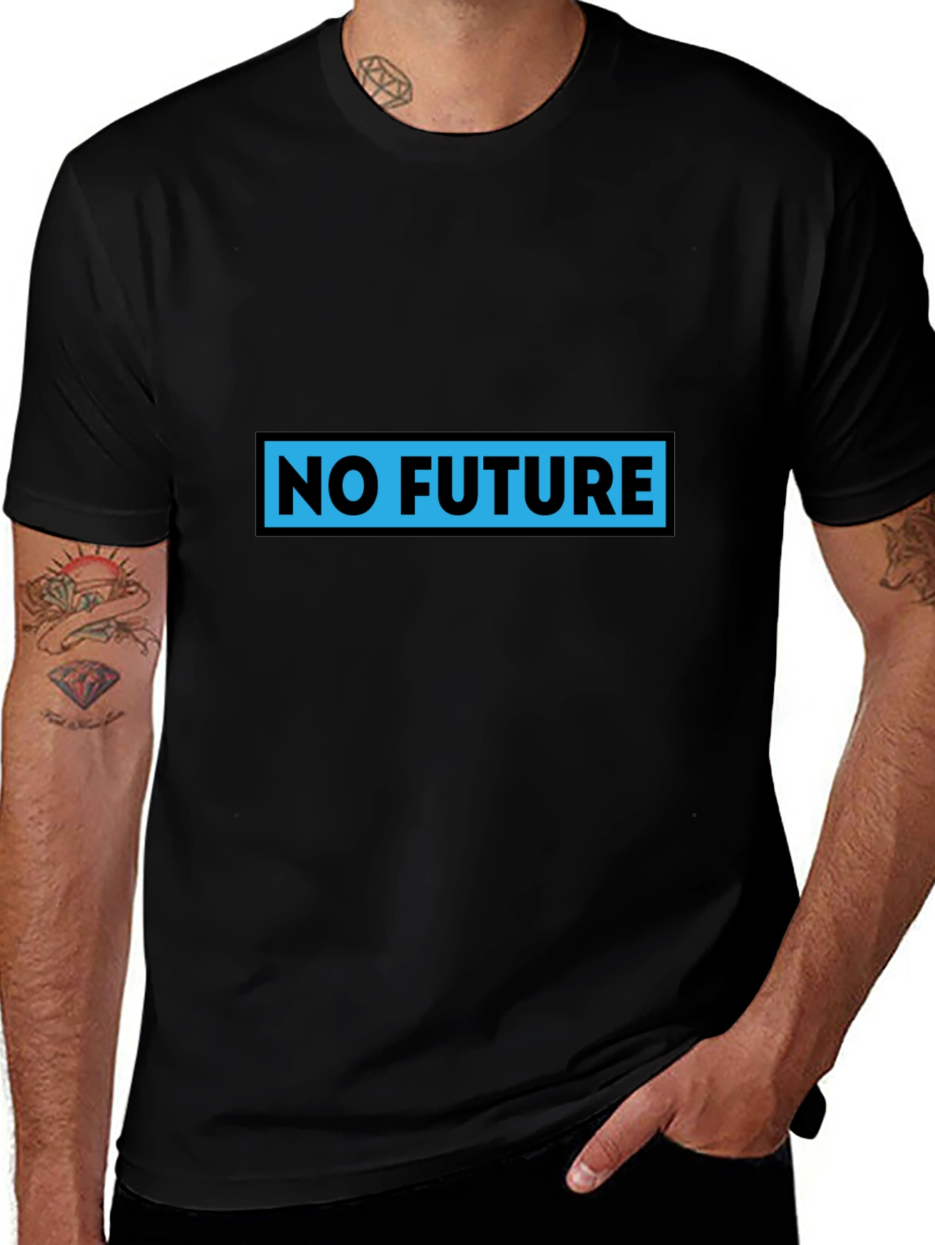 Edgy No Future Graphic Print Black T-Shirt