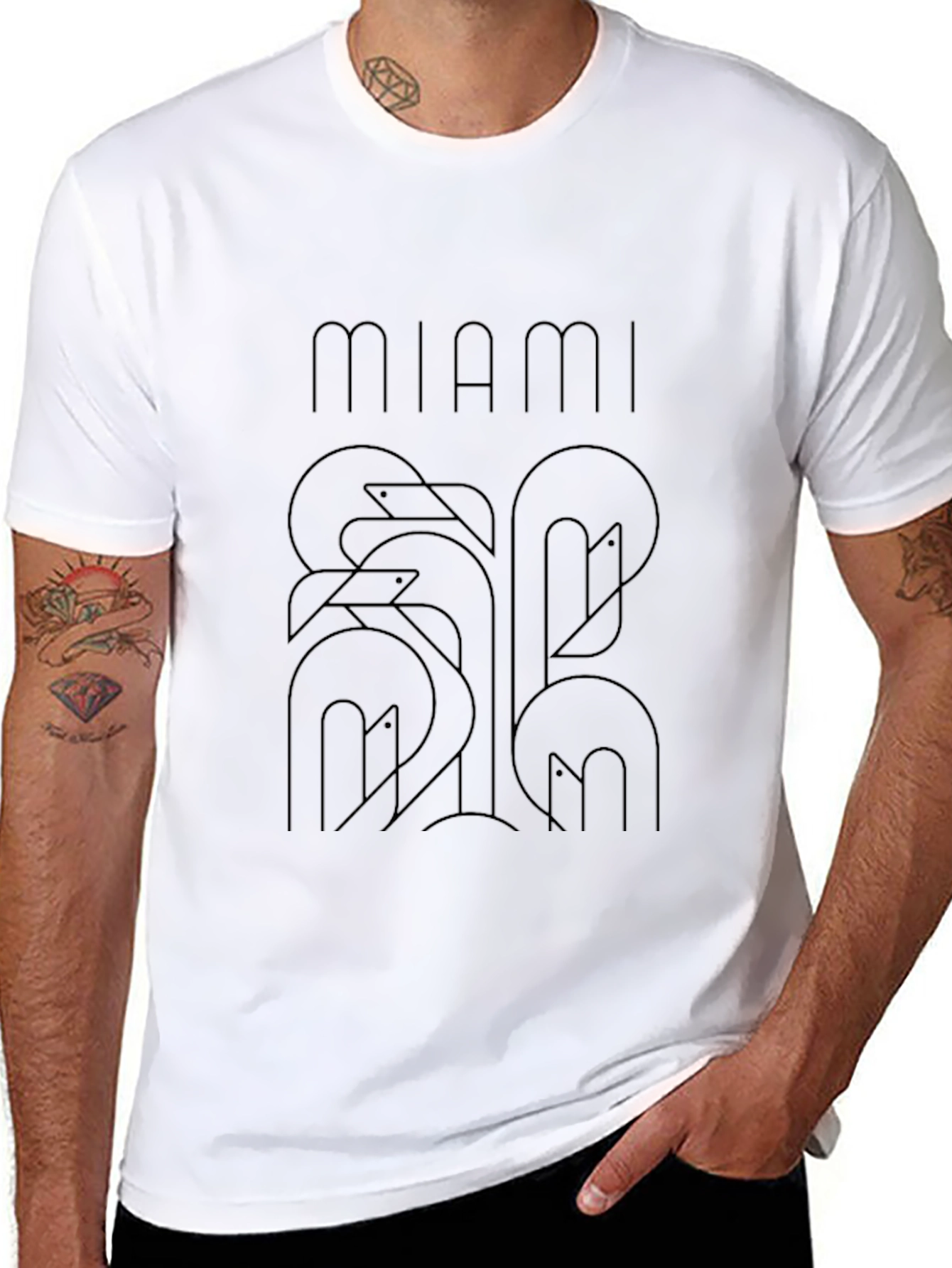 Miami Flamingo Graphic Black T-Shirt