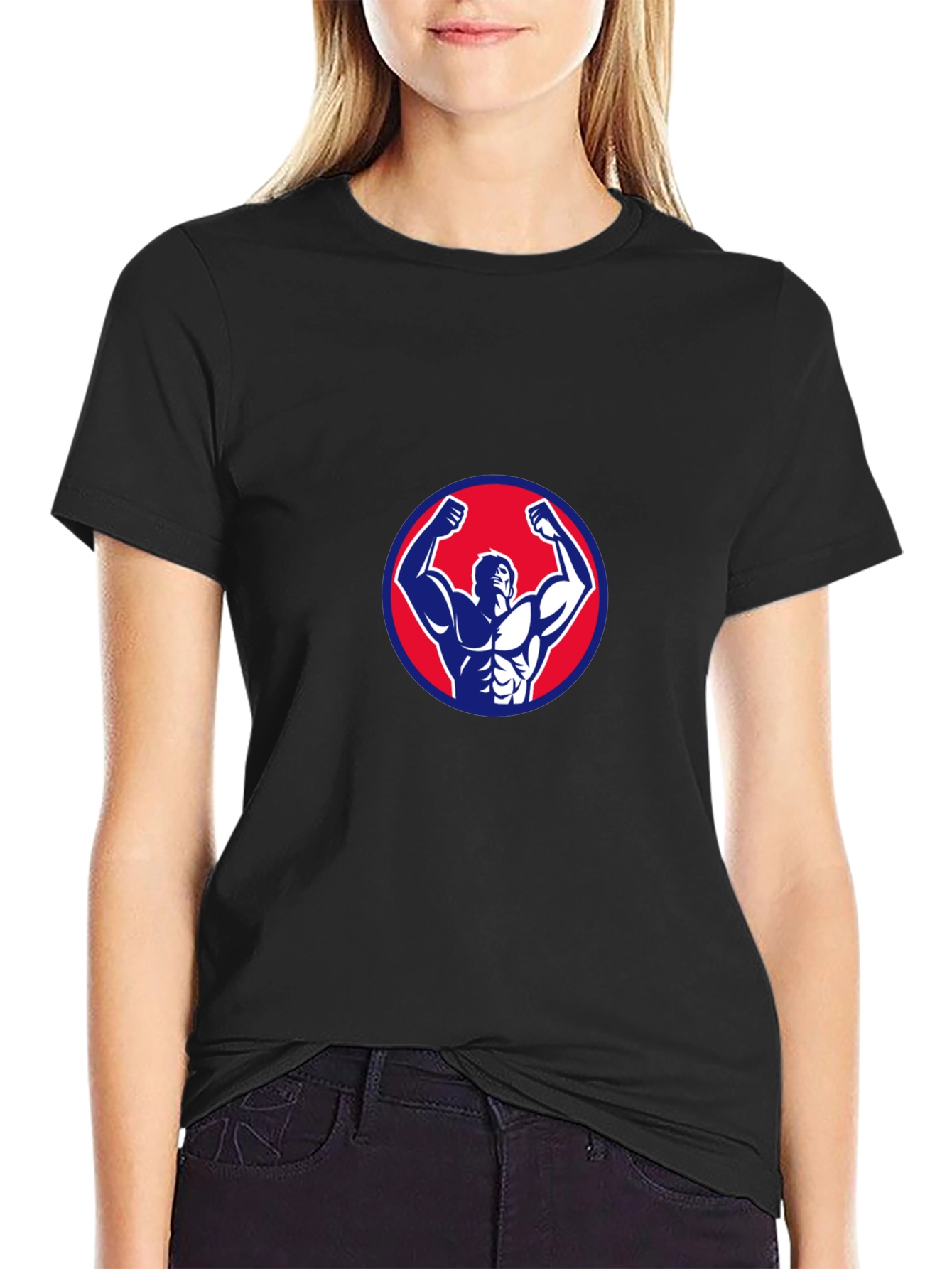 Mens Black T-Shirt with Bodybuilder Graphic