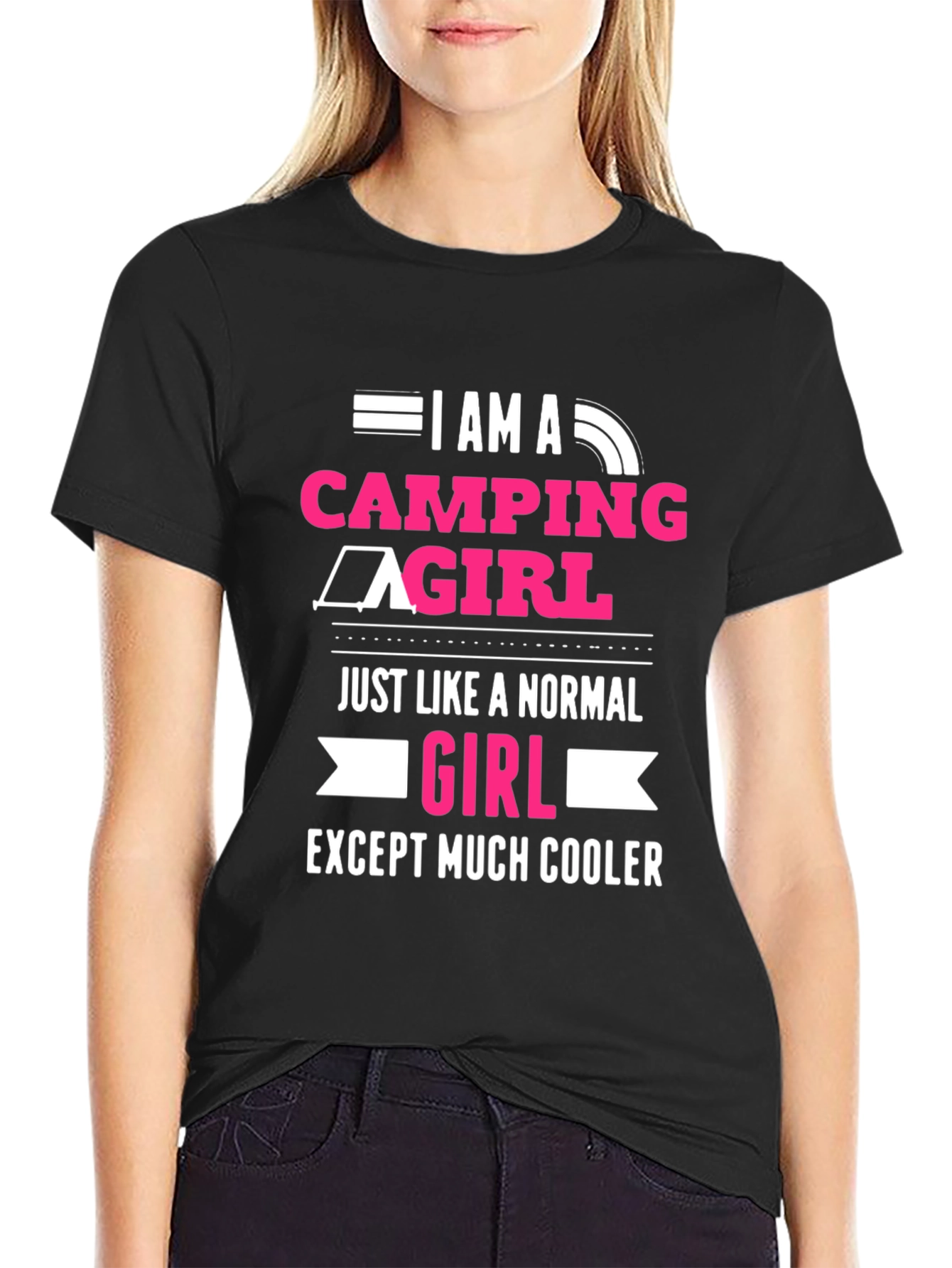 Camping Girl T-Shirt - Black Graphic Tee