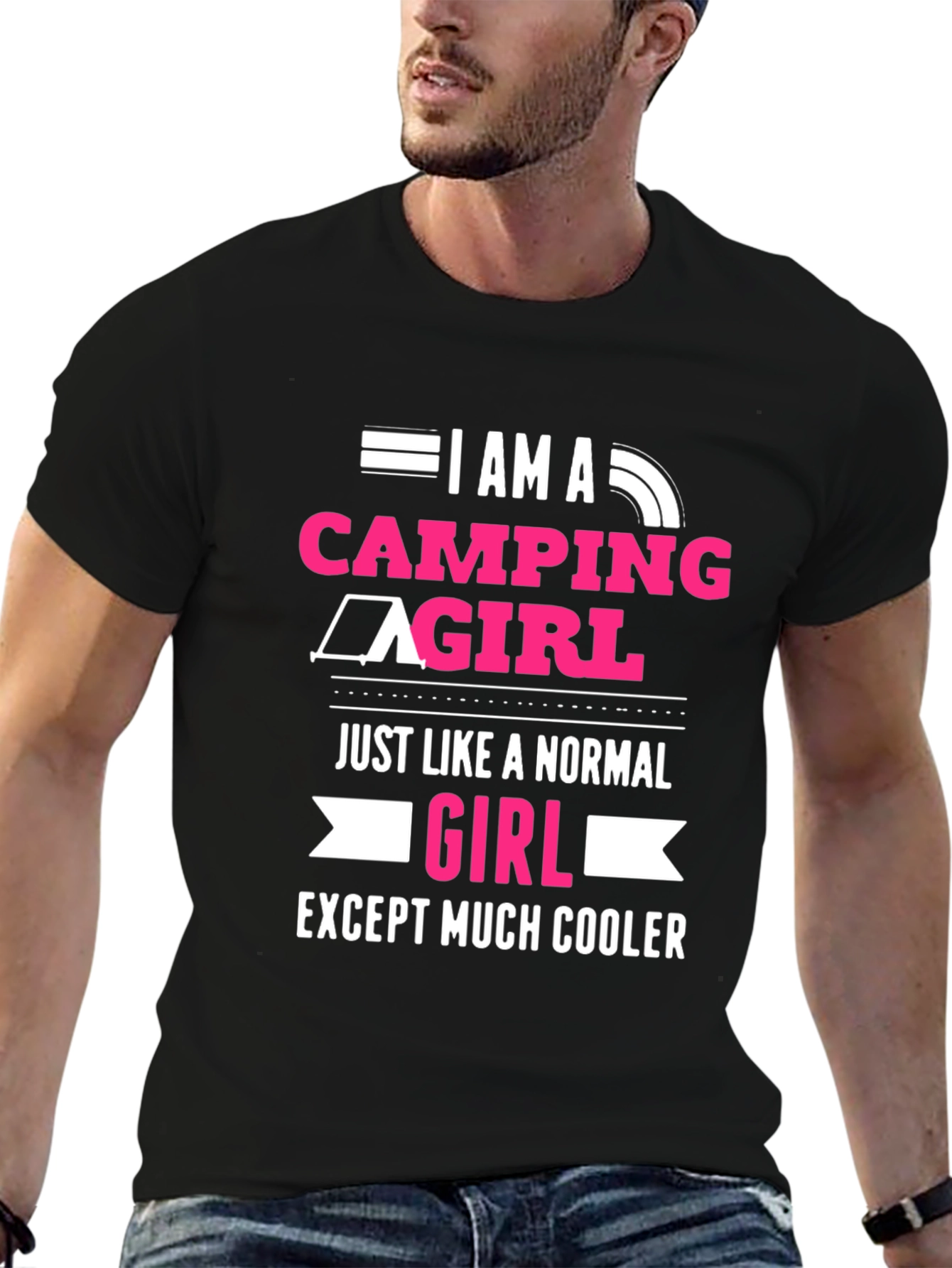Camping Girl T-Shirt - Black Graphic Tee