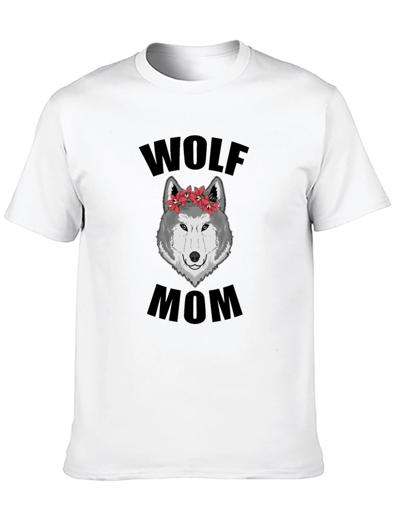 Wolf Mom Floral Graphic T-Shirt - Black