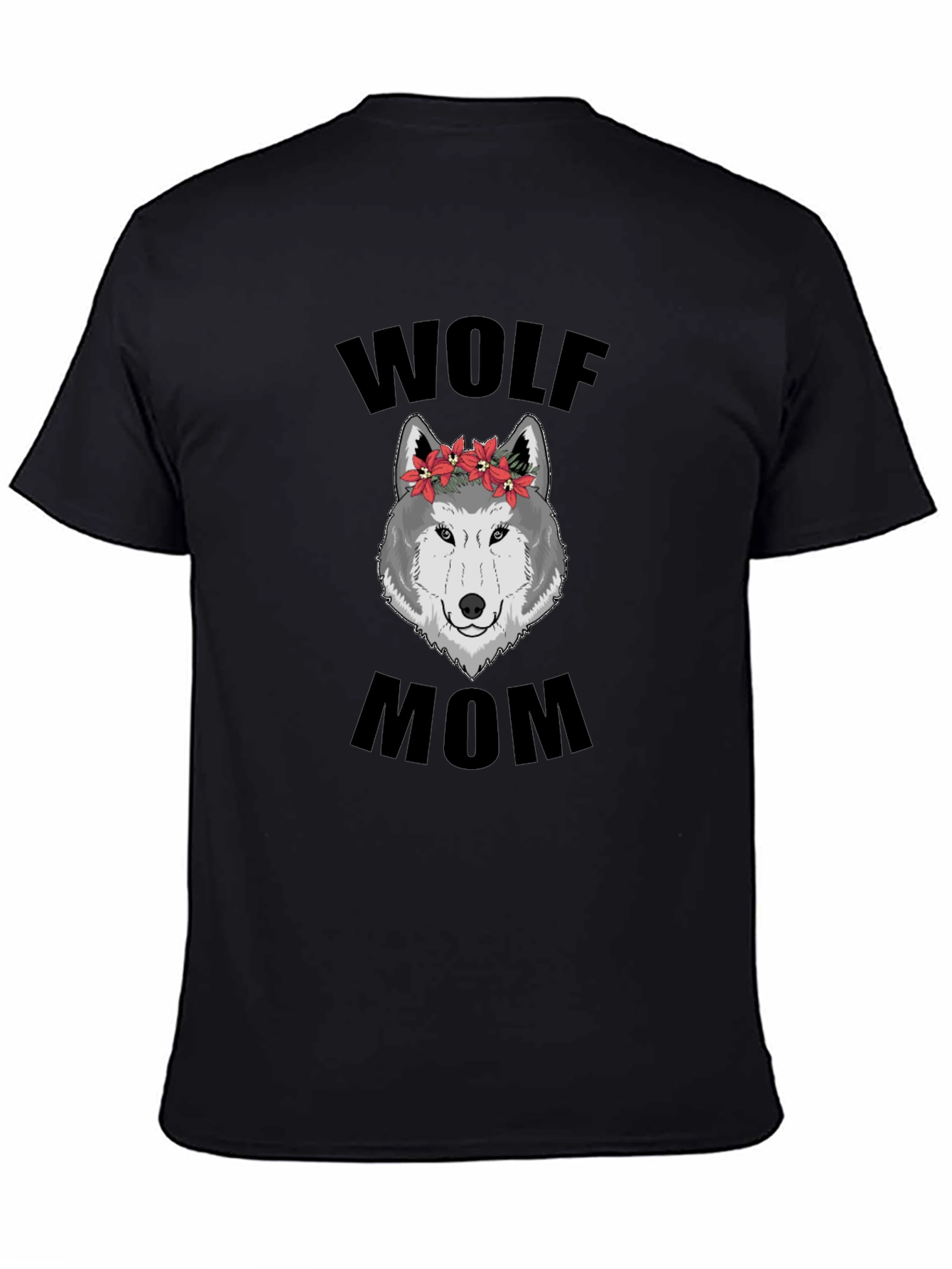 Wolf Mom Floral Graphic T-Shirt - Black