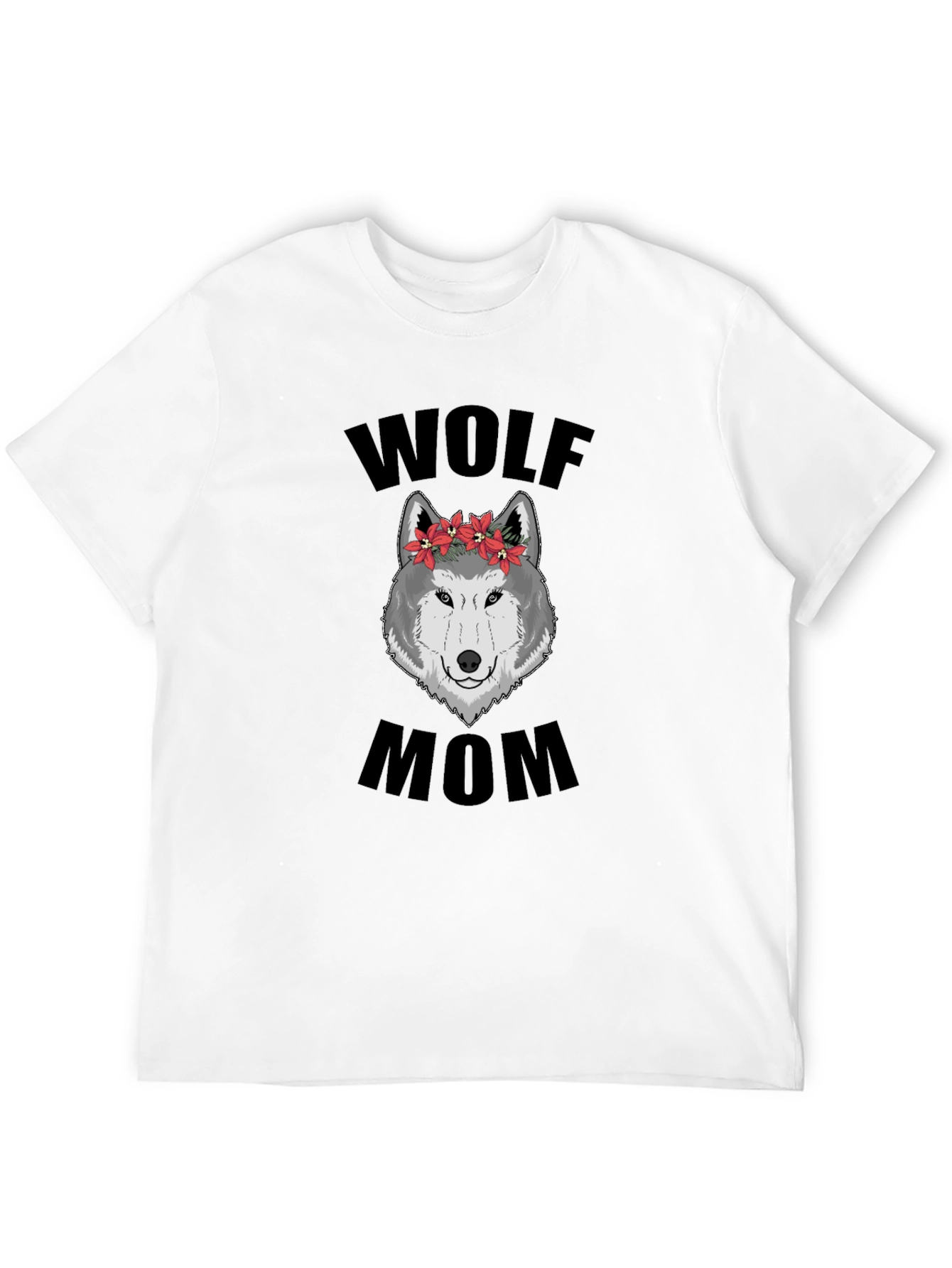 Wolf Mom Floral Graphic T-Shirt - Black