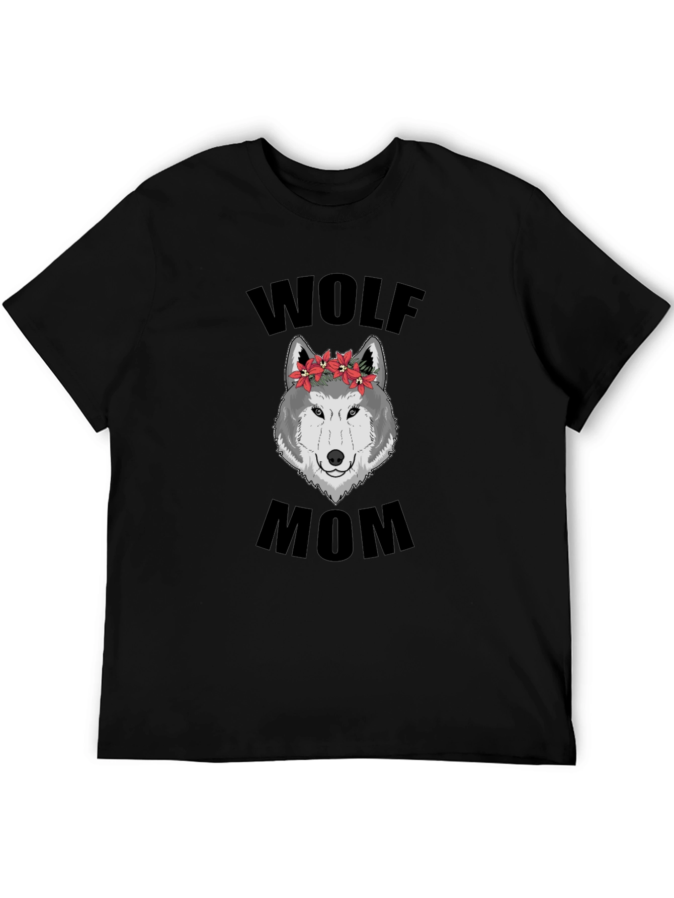 Wolf Mom Floral Graphic T-Shirt - Black